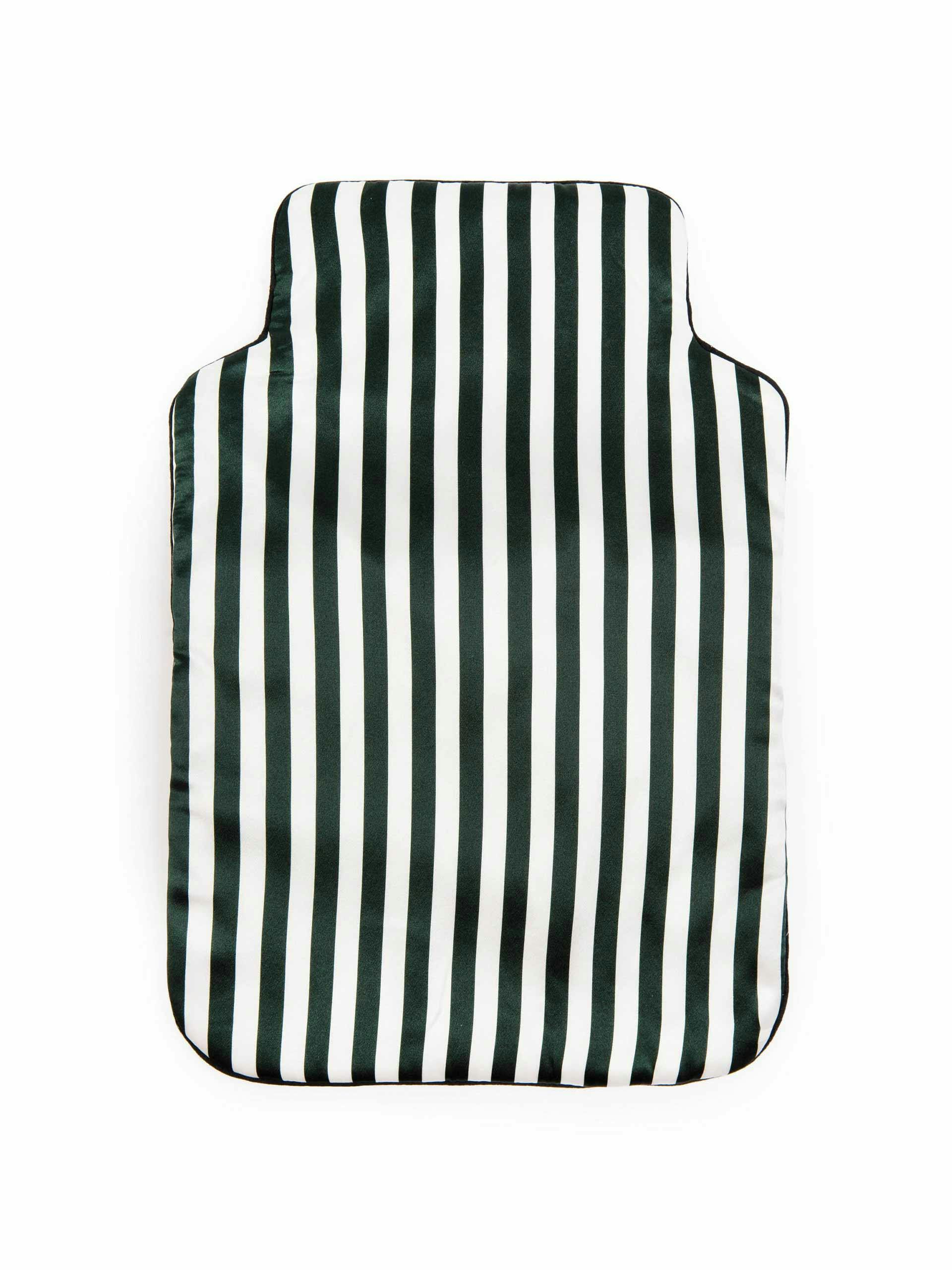 Green and ivory stripe hot water bottle cover