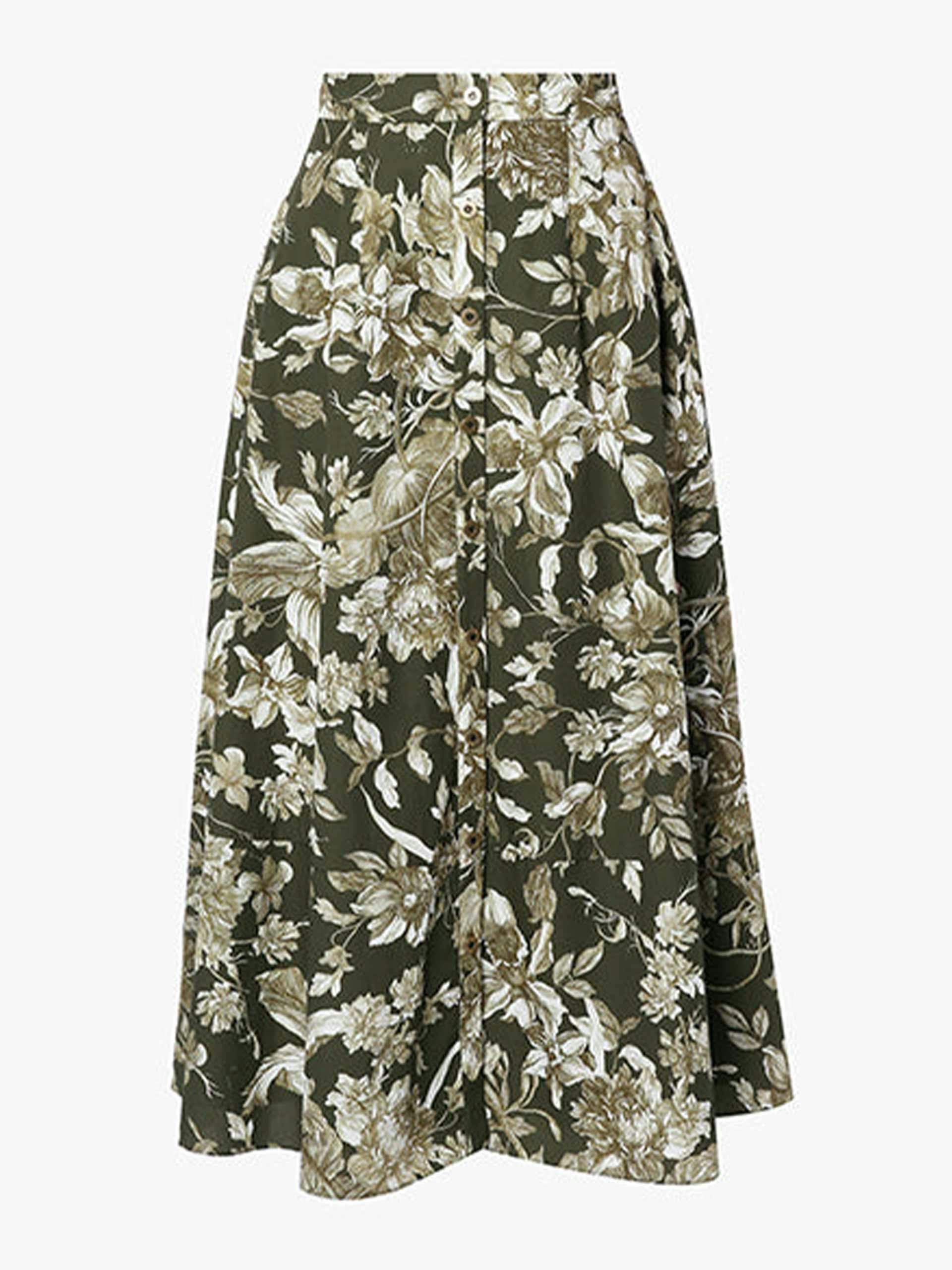 Meryl green floral poplin skirt