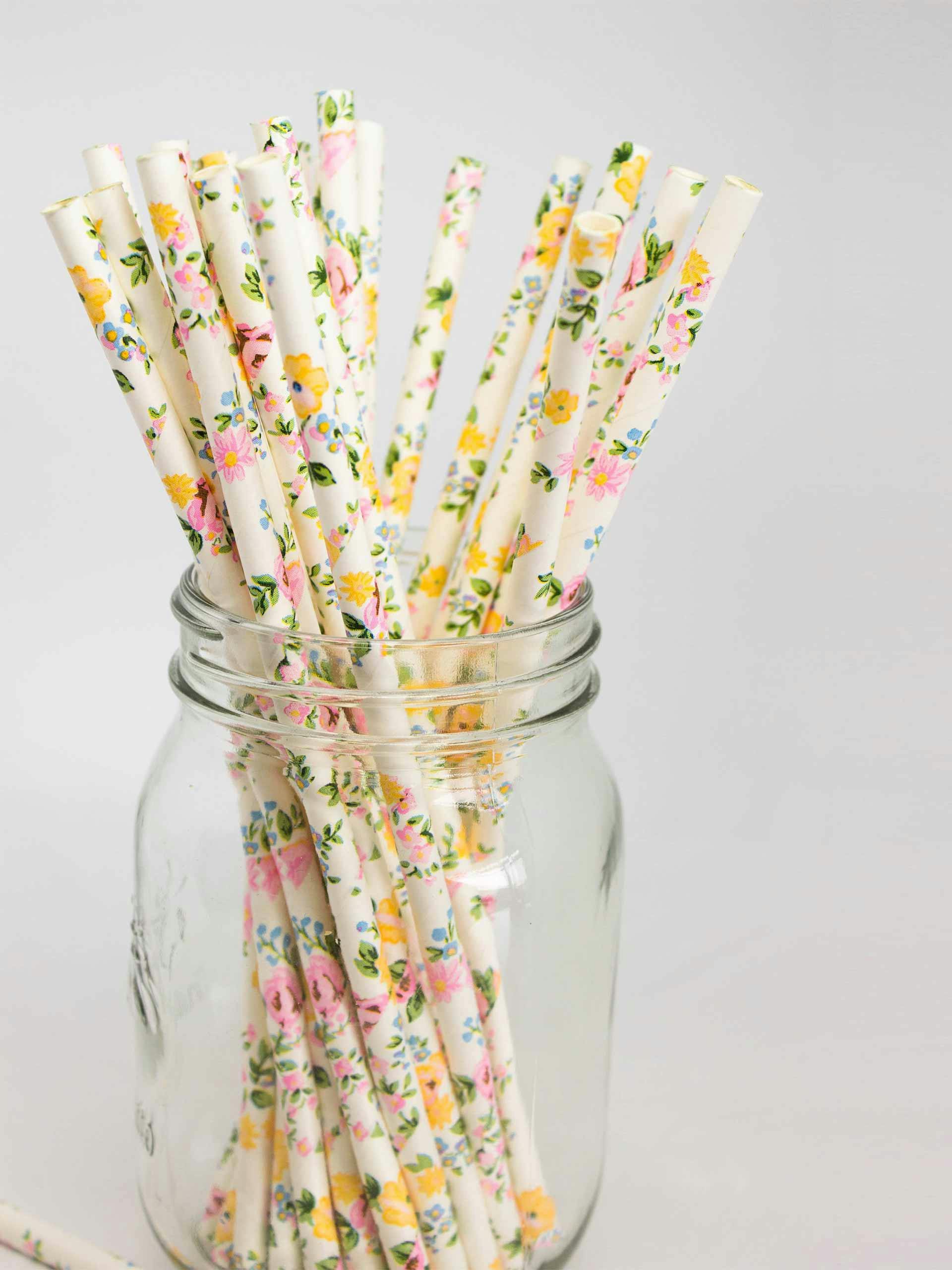 Floral paper straws (pack of 25)