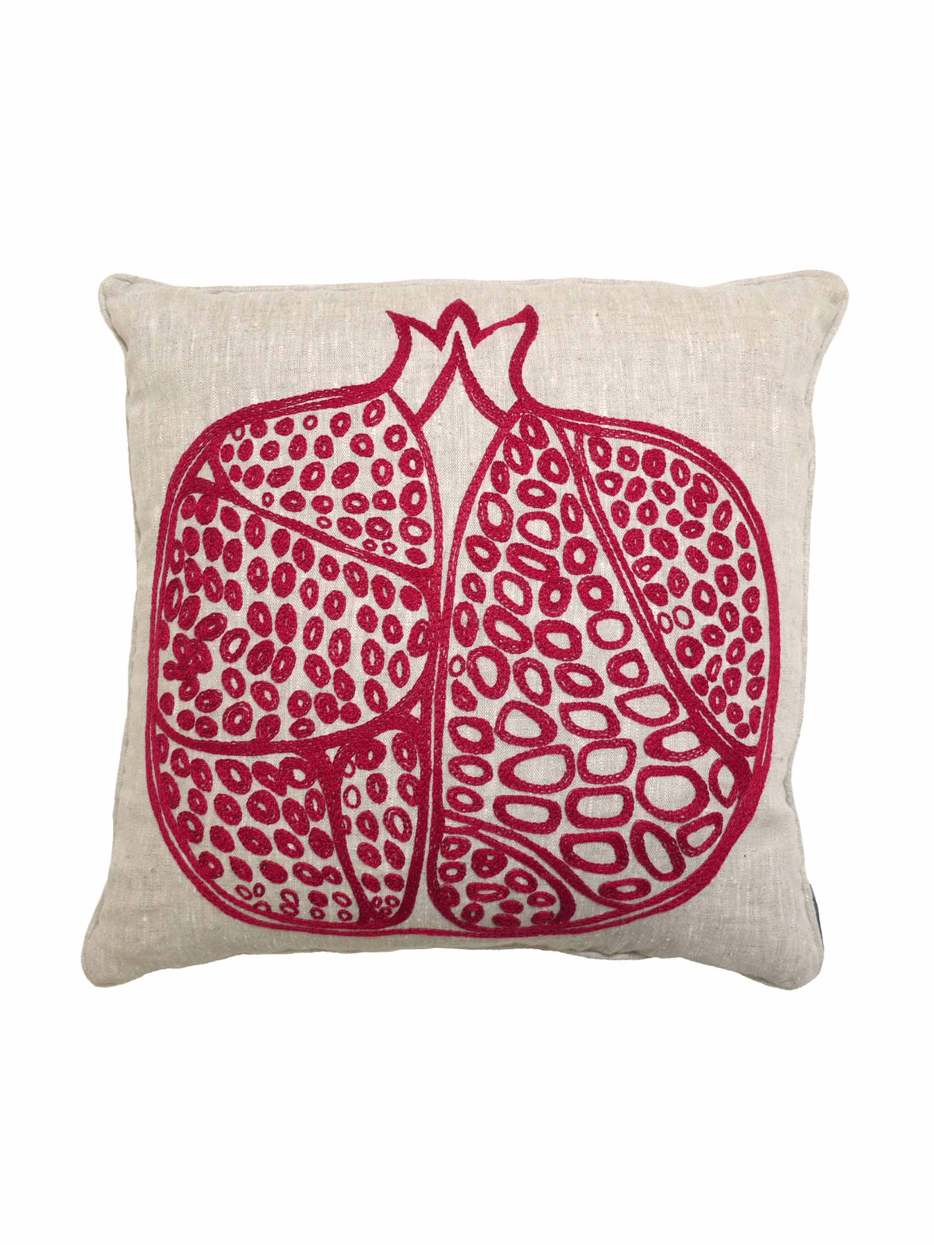 Pomegranate embroidered linen cushion