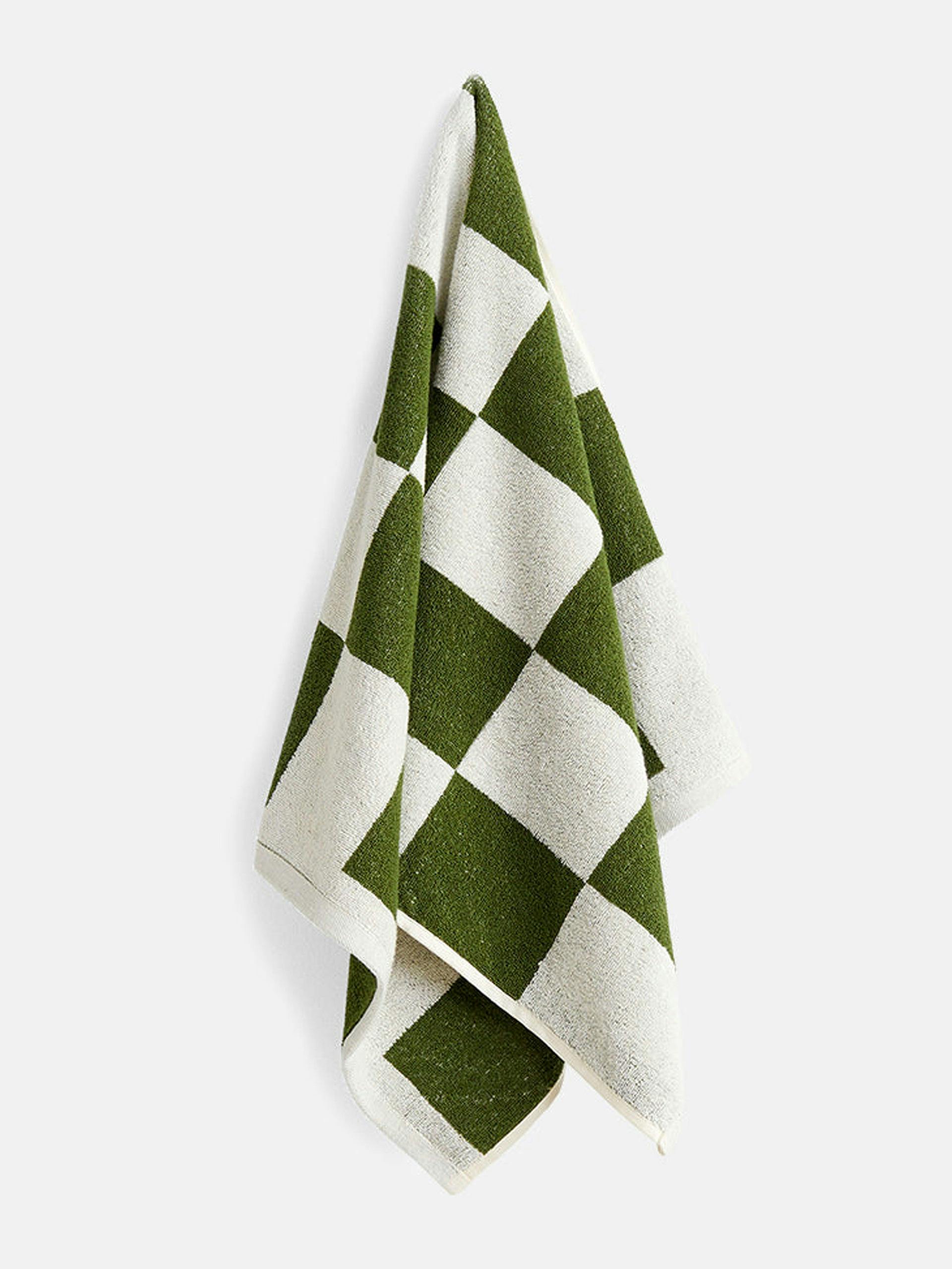 Green check hand towel