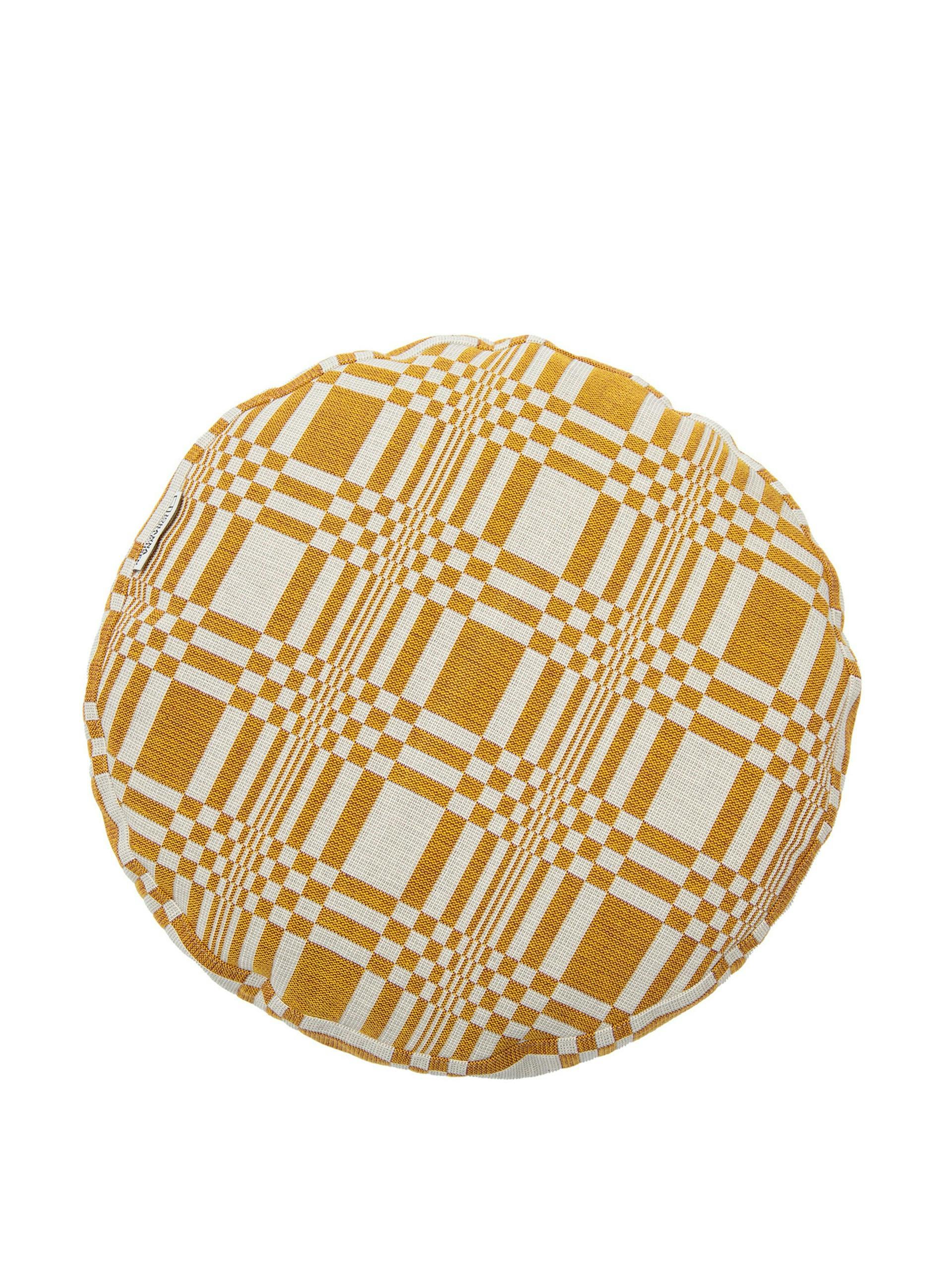Yellow patterned round cushion
