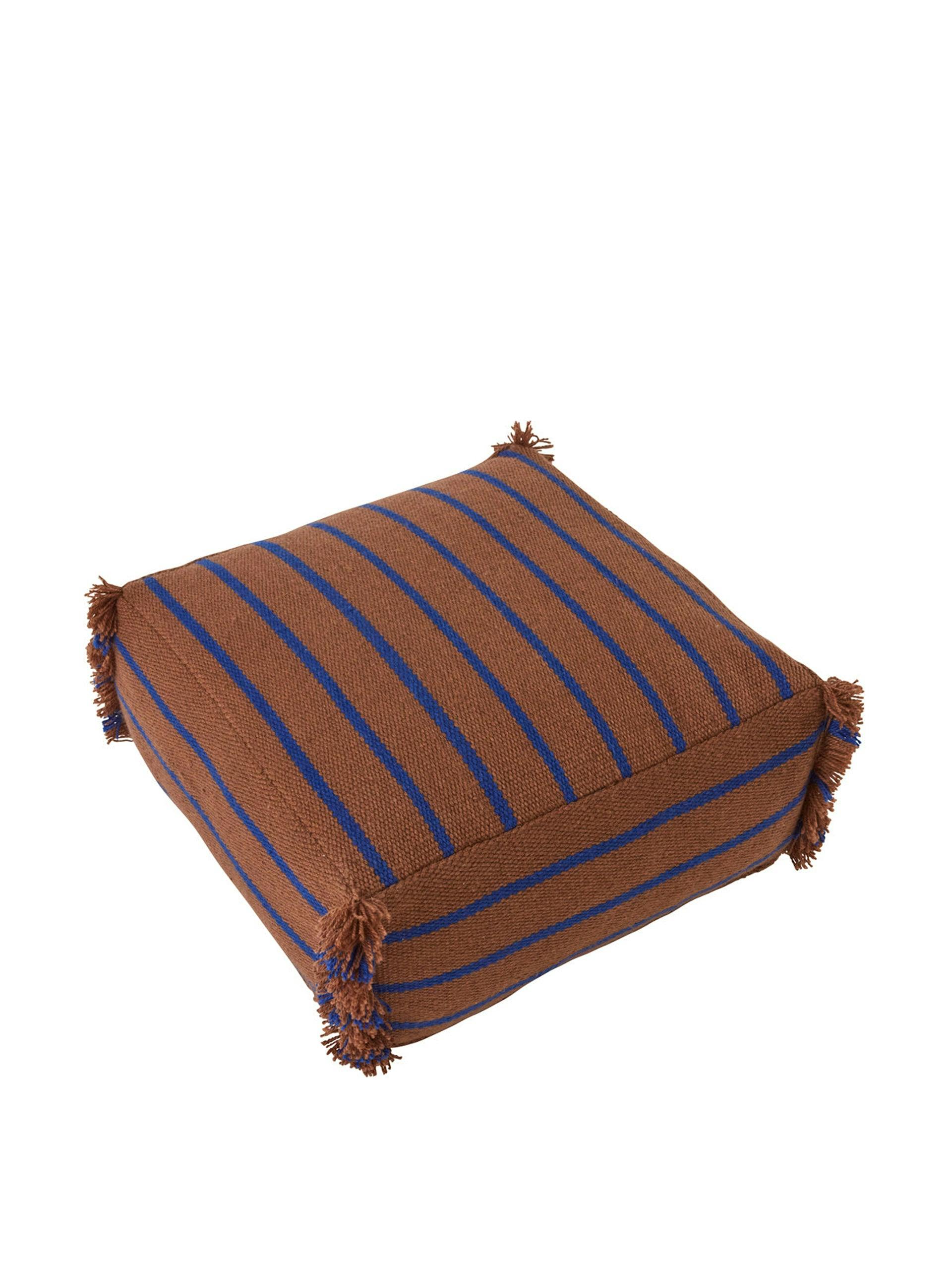Brown and blue stripe pouf