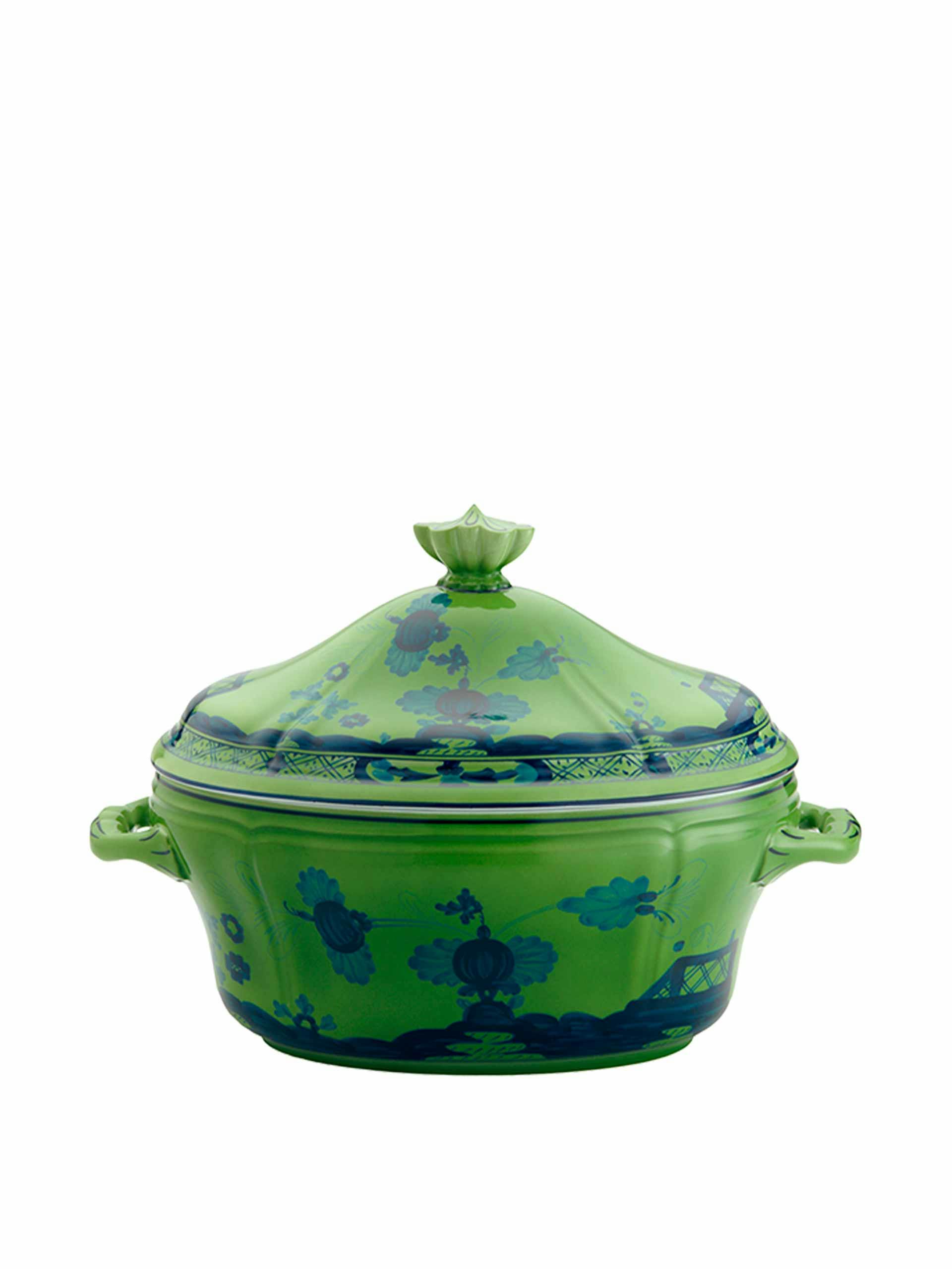 Green oval tureen with cover