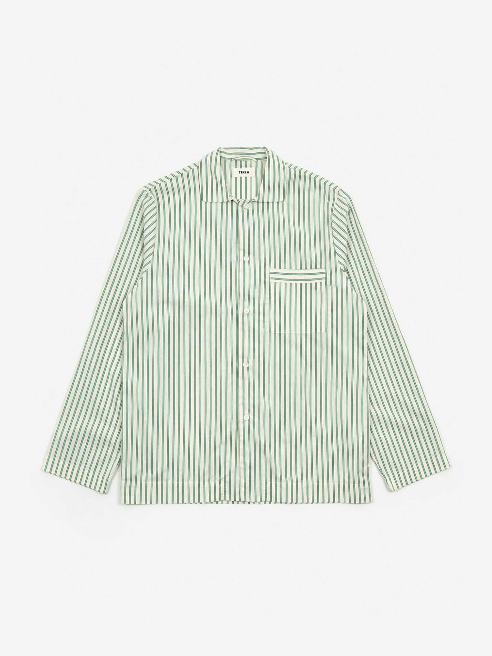 Cotton poplin pyjama shirt in clover stripes
