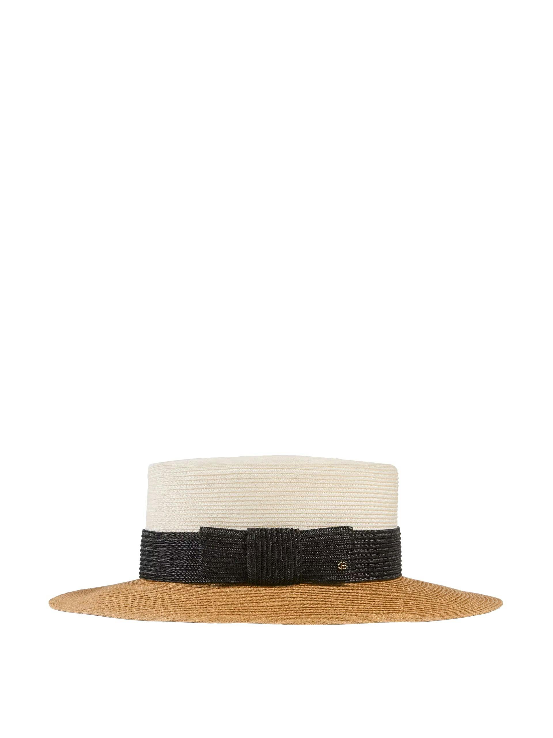 Straw-effect wide brim hat with bow