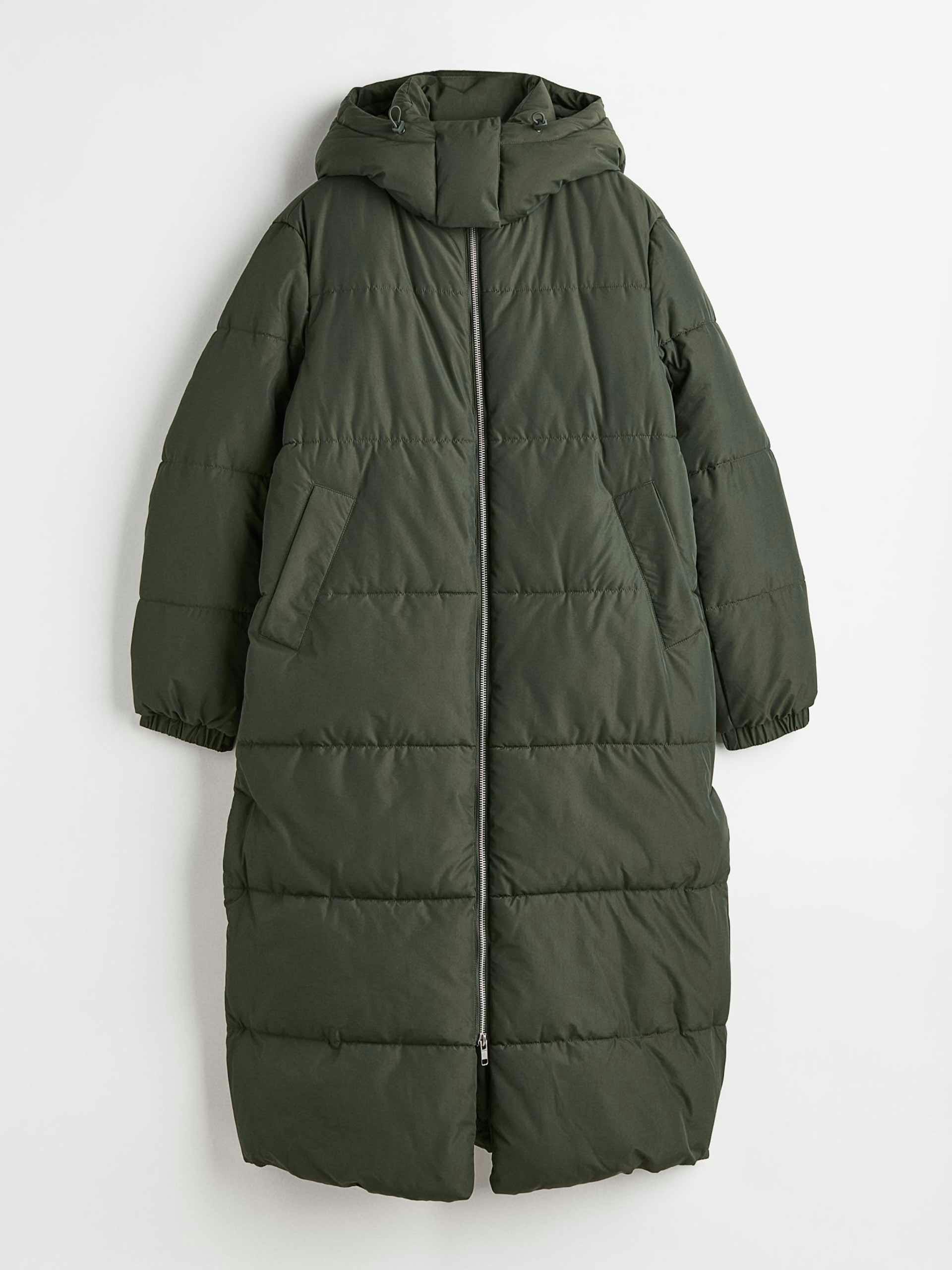 Khaki hooded long puffer coat