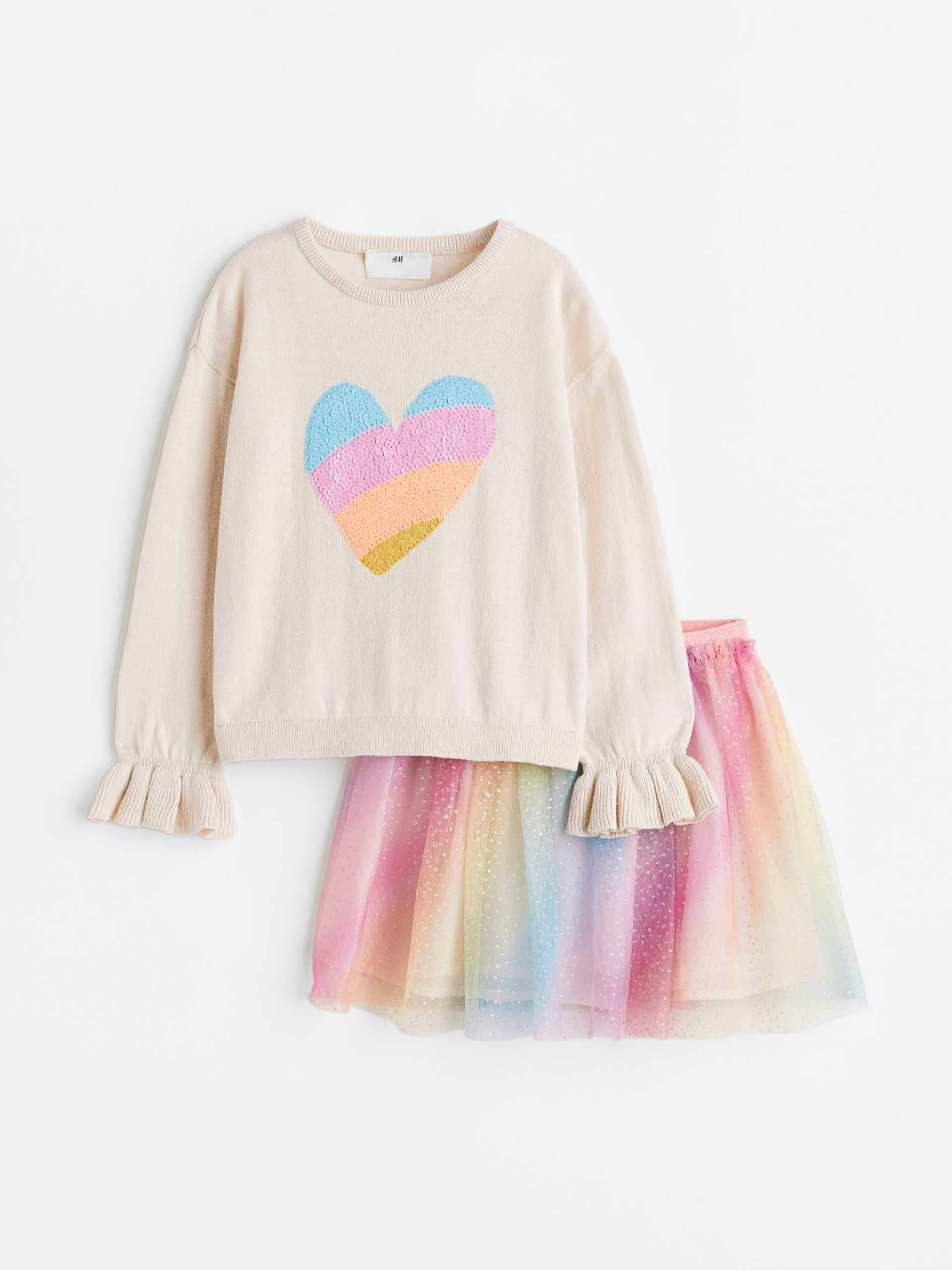 Rainbow jumper and tulle skirt set