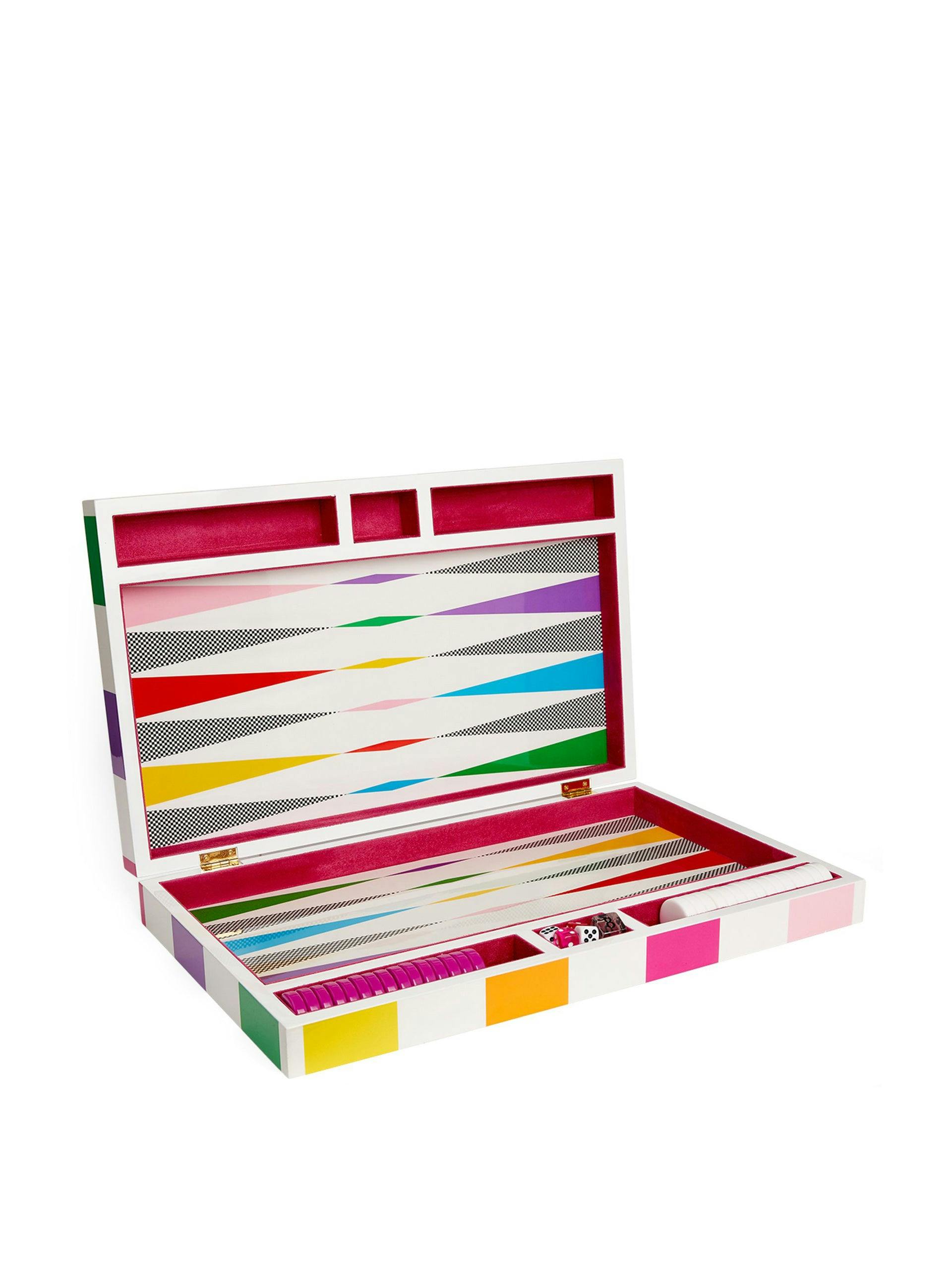 Rainbow chequerboard backgammon set