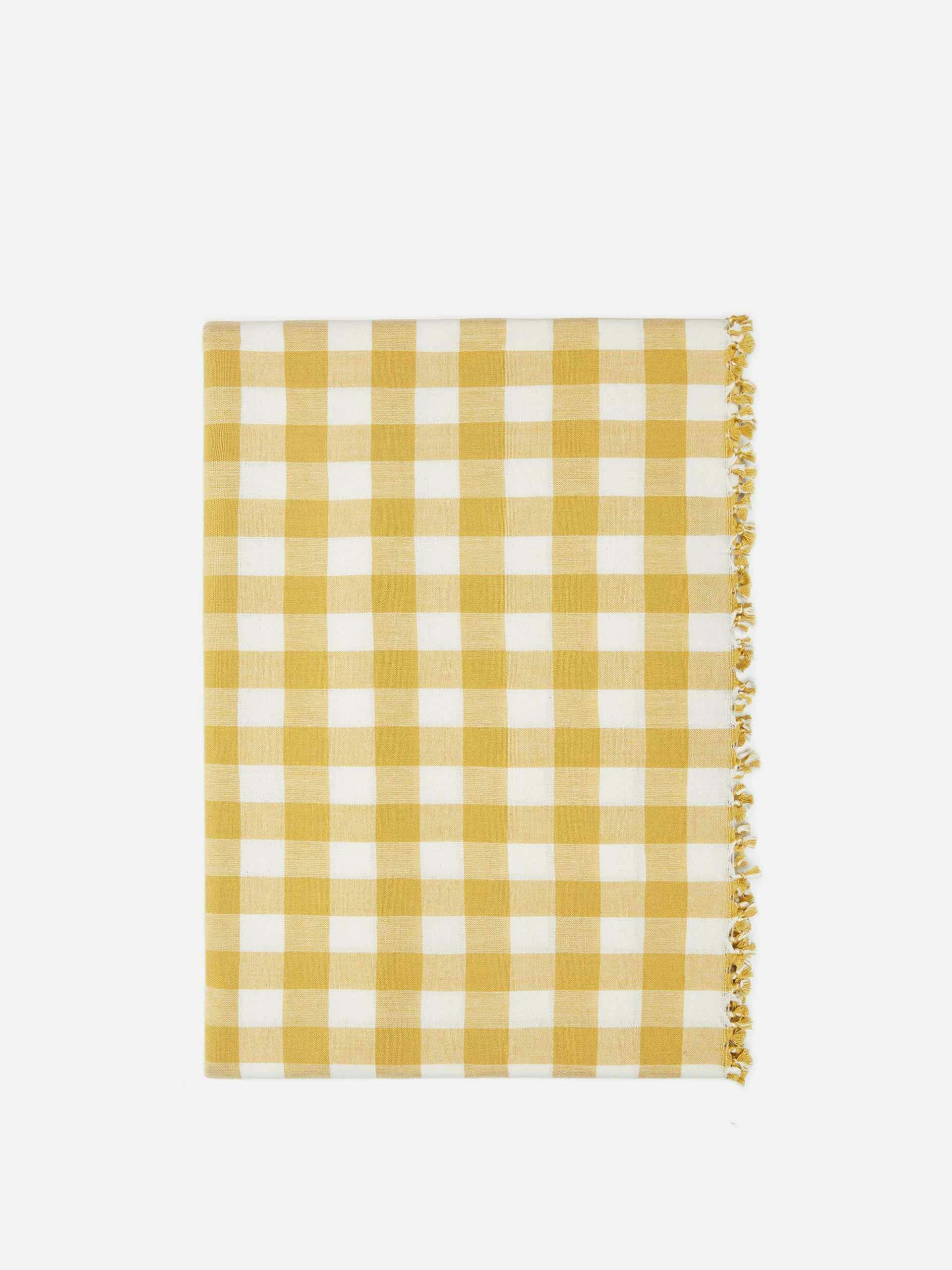 Yellow gingham tablecloth
