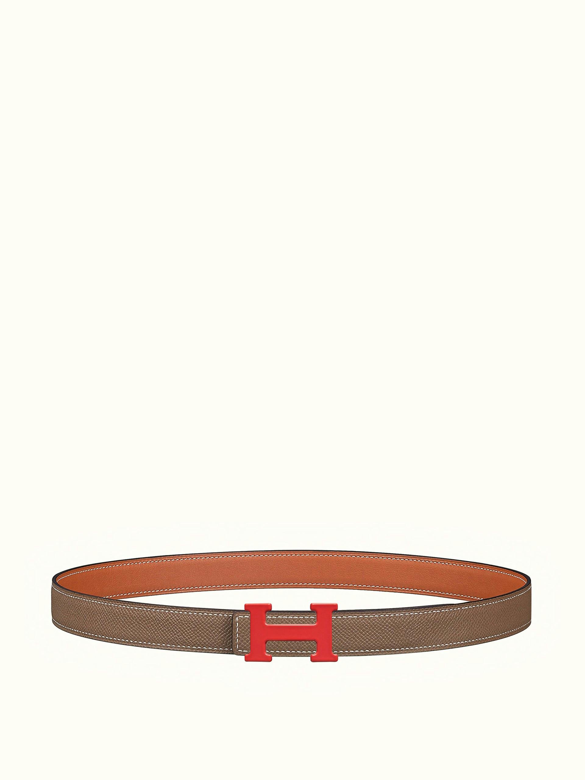 Brown leather belt with logo buckle