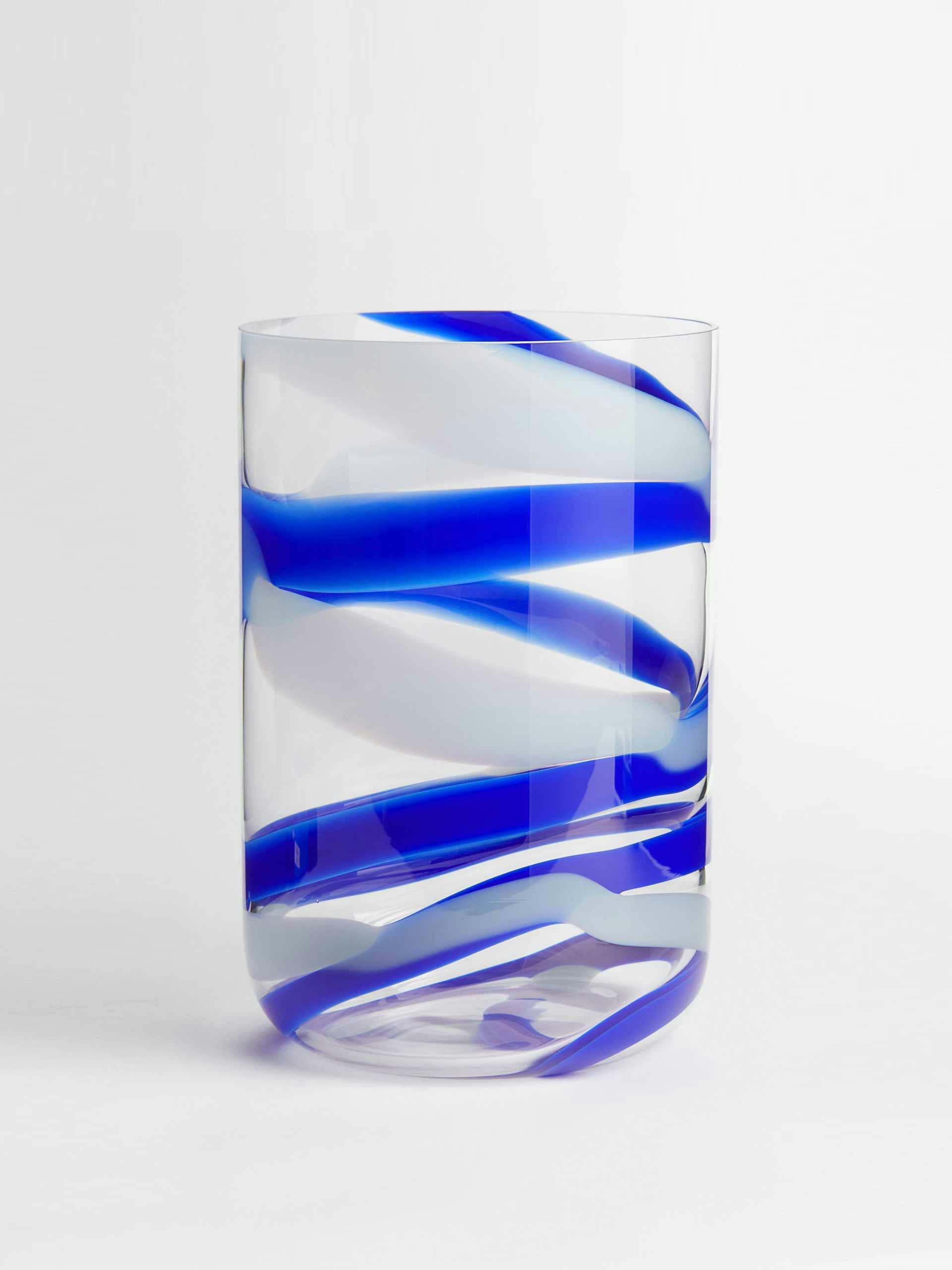 Blue swirl glass vase