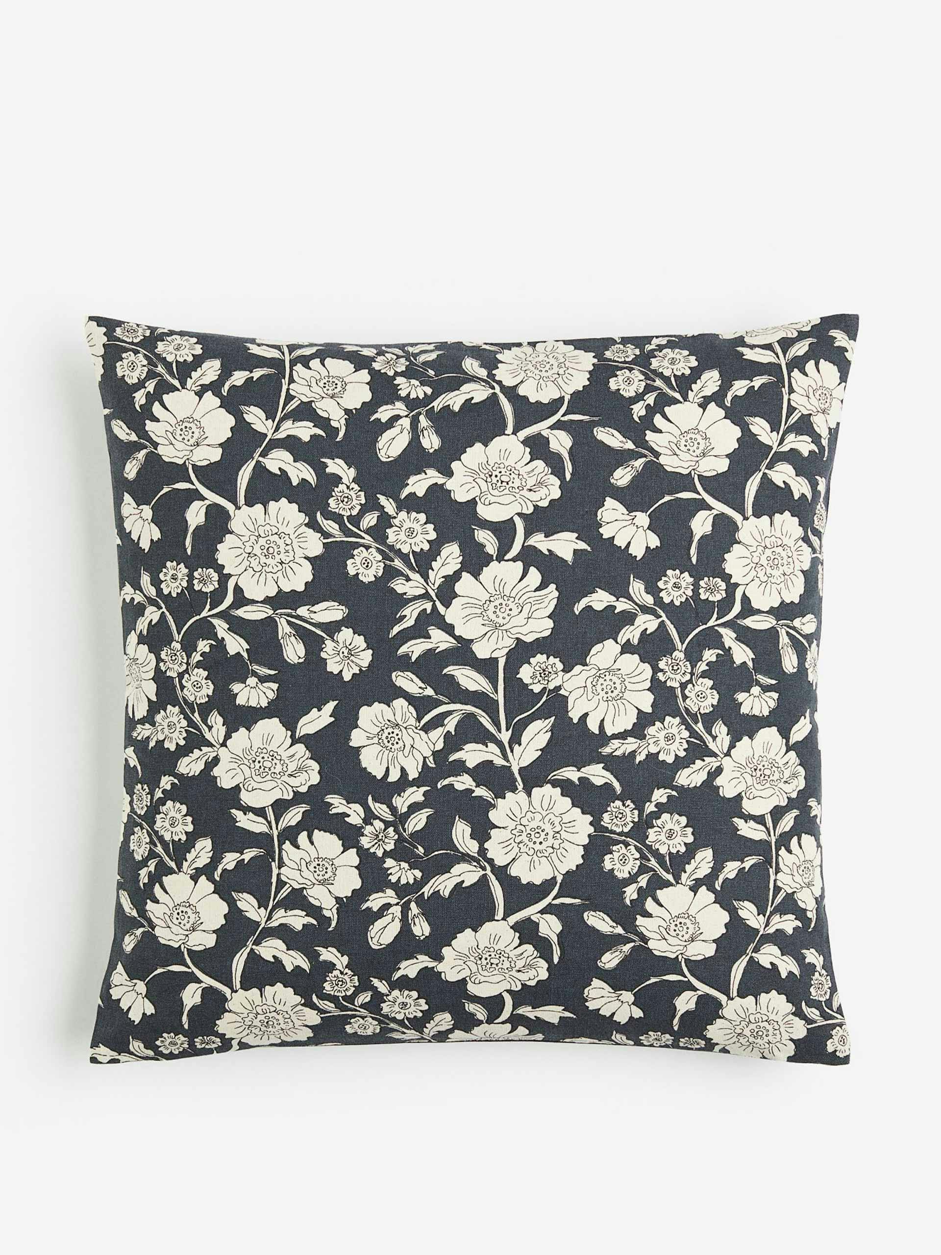 Grey floral cushion cover