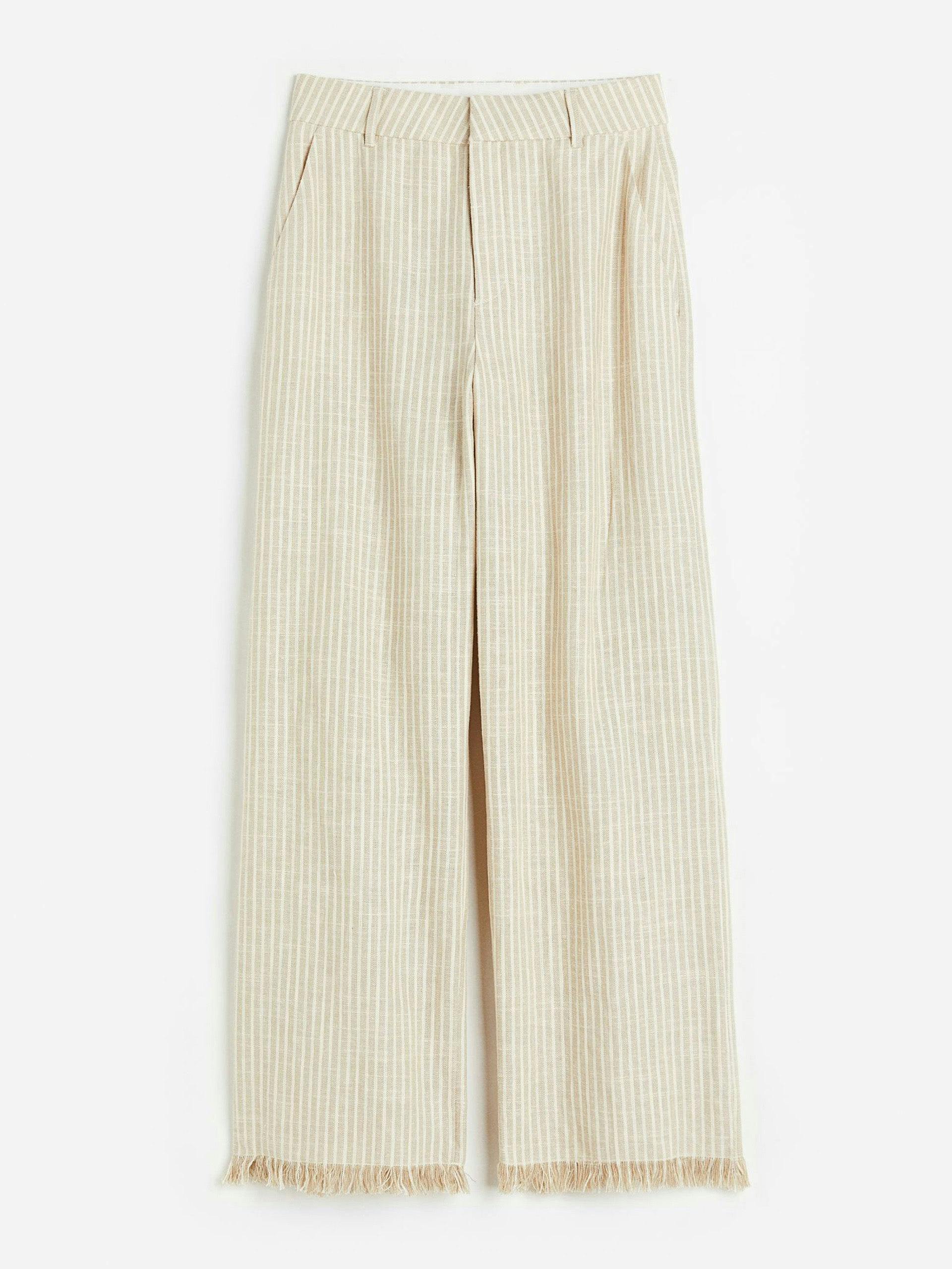 Fringed linen-blend trousers