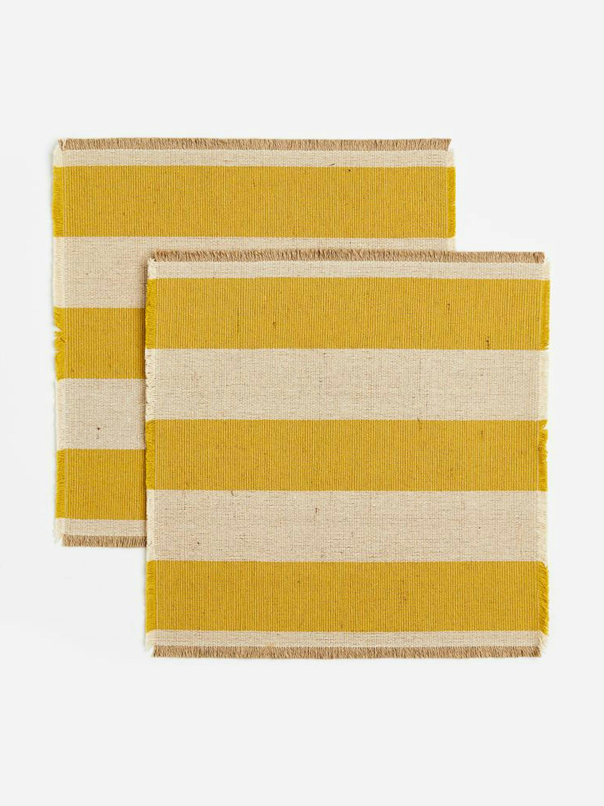 Yellow striped jute table mats (pack of 2)