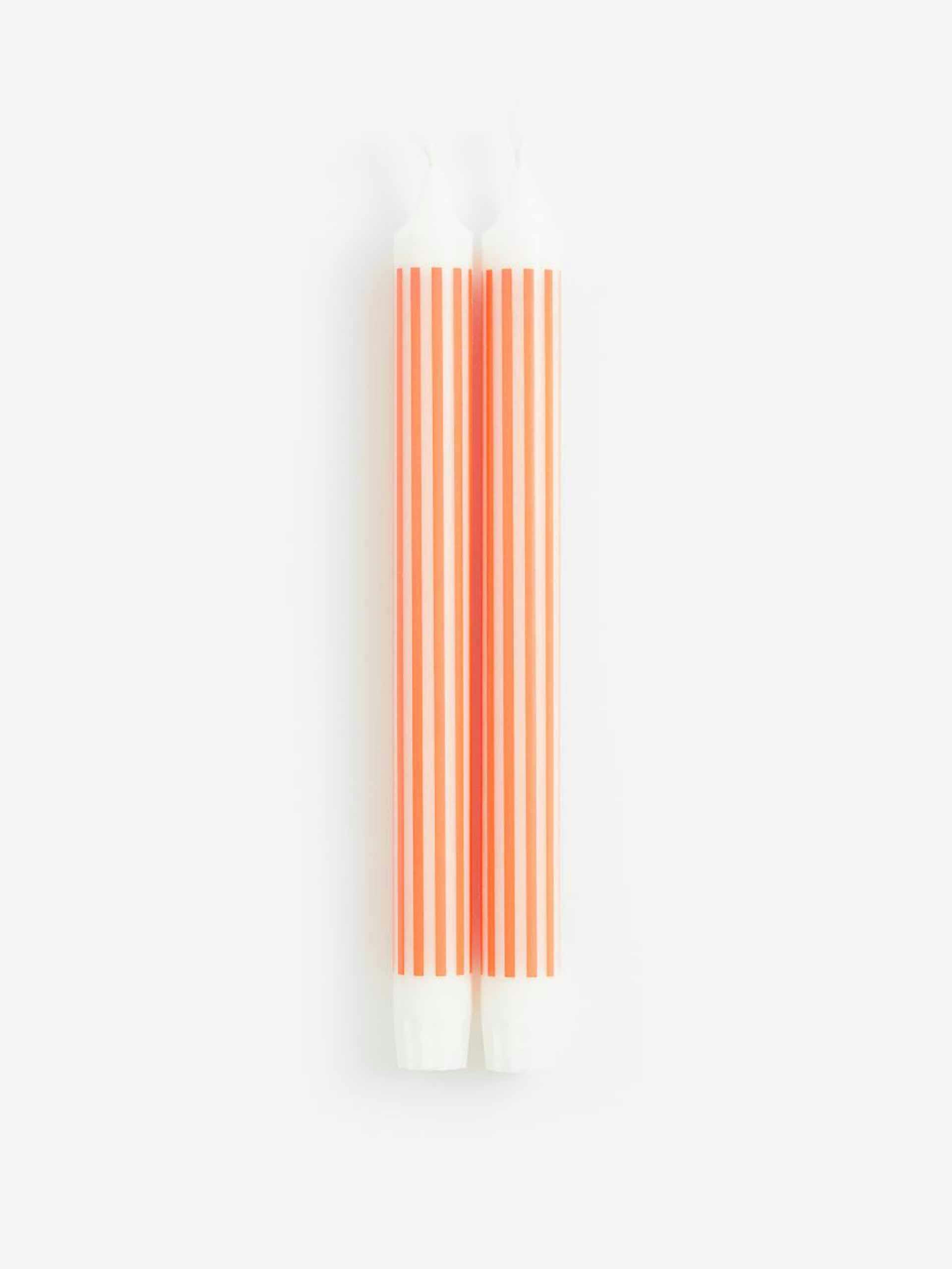 Orange striped candles ( set of 2 )