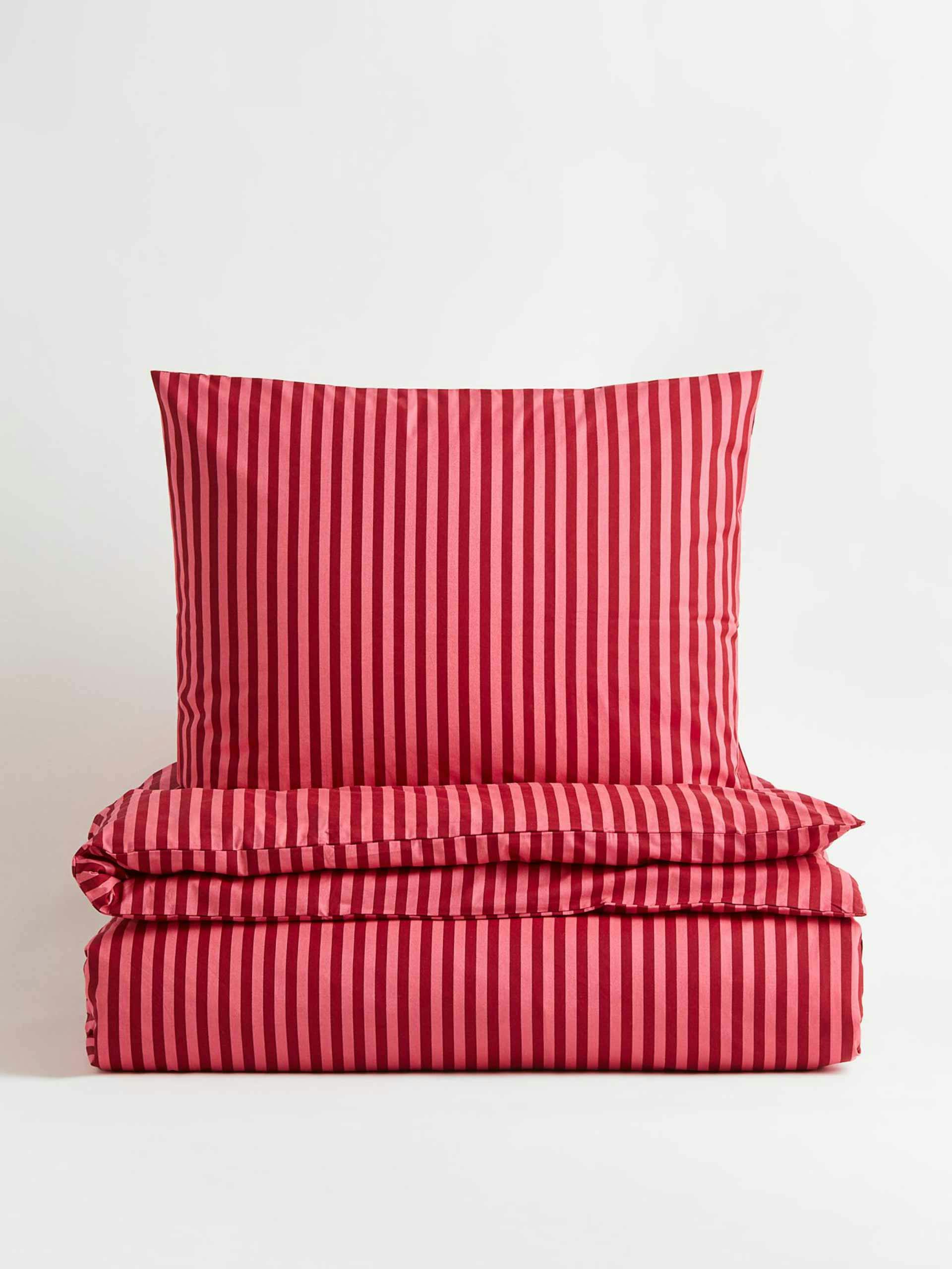 Pink and red striped single duvet set
