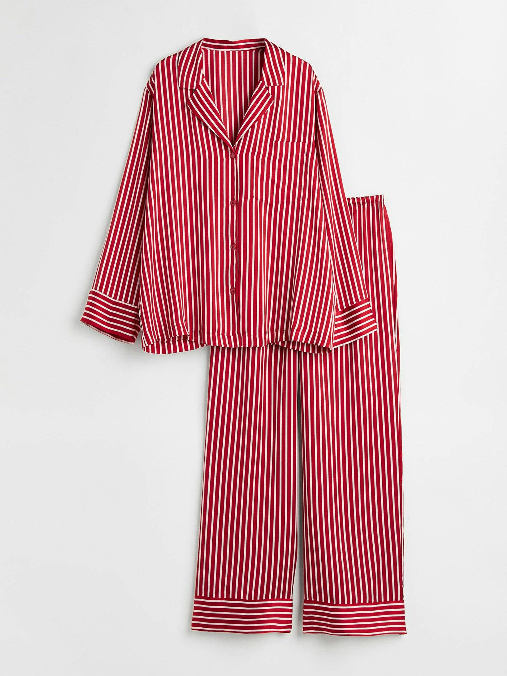 Red and white striped satin pyjama set