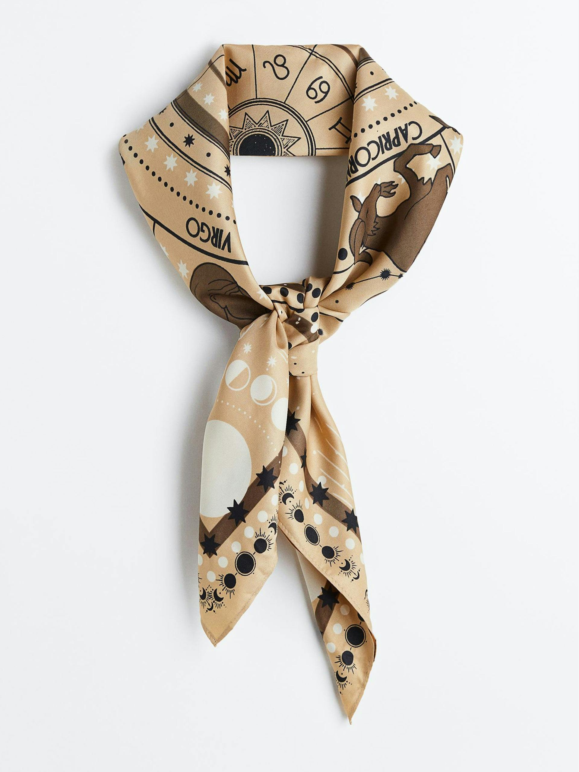 Beige zodiac-print satin scarf
