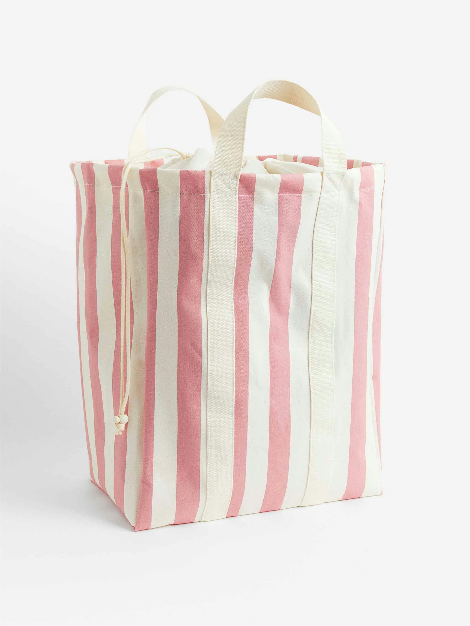 Pink stripe laundry bag
