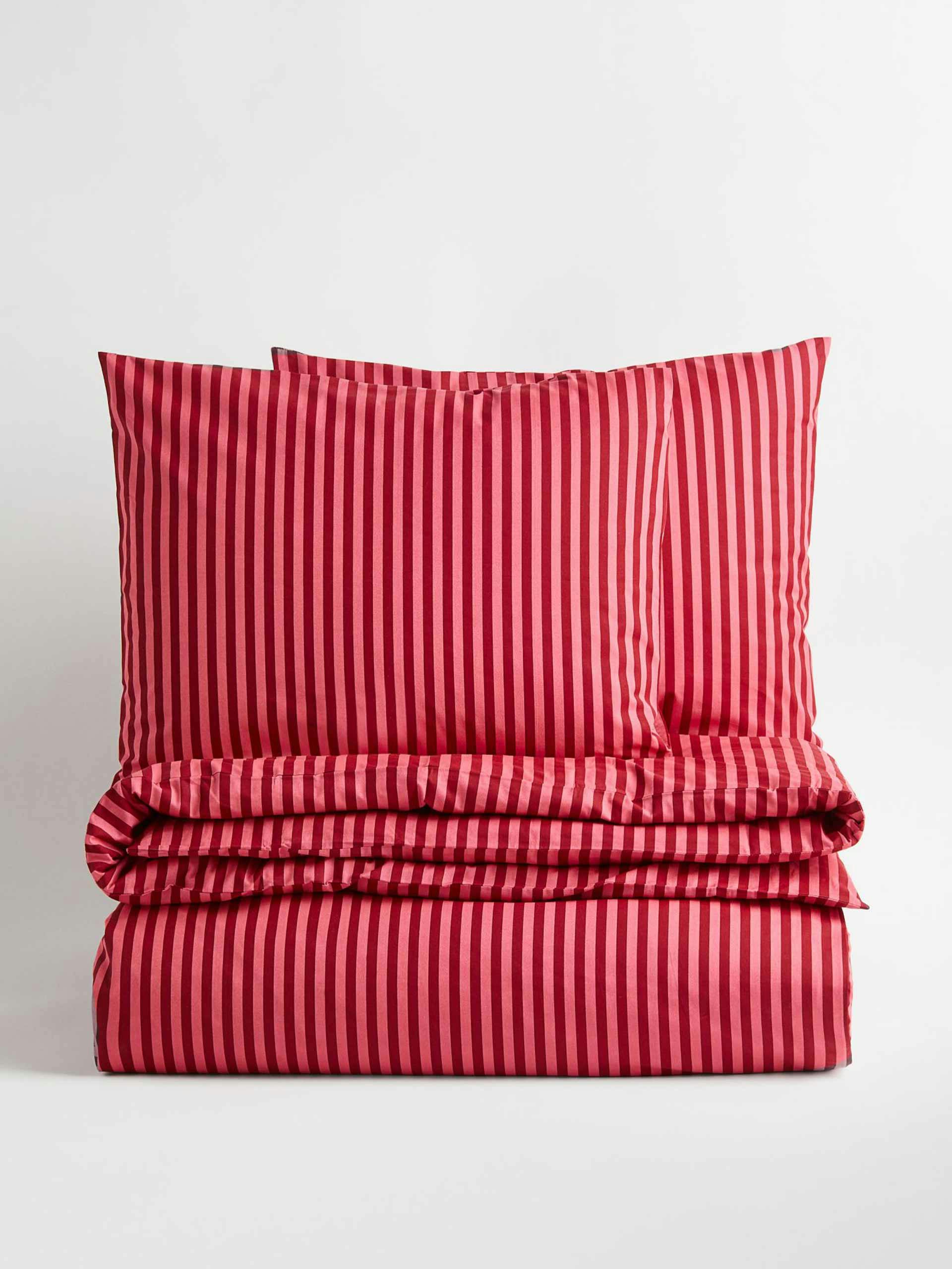 Pink striped duvet cover set