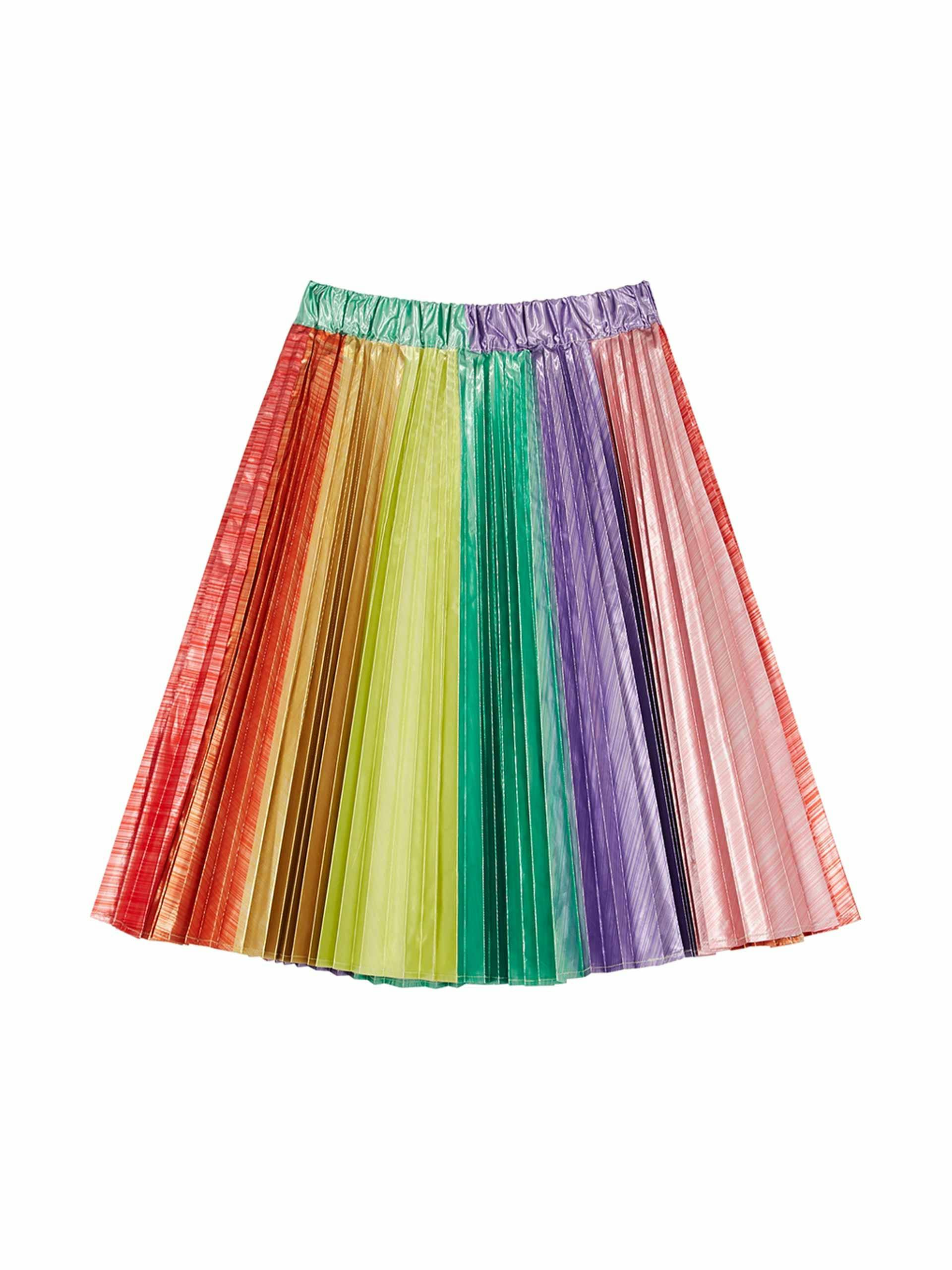 Rainbow pleated lamé skirt