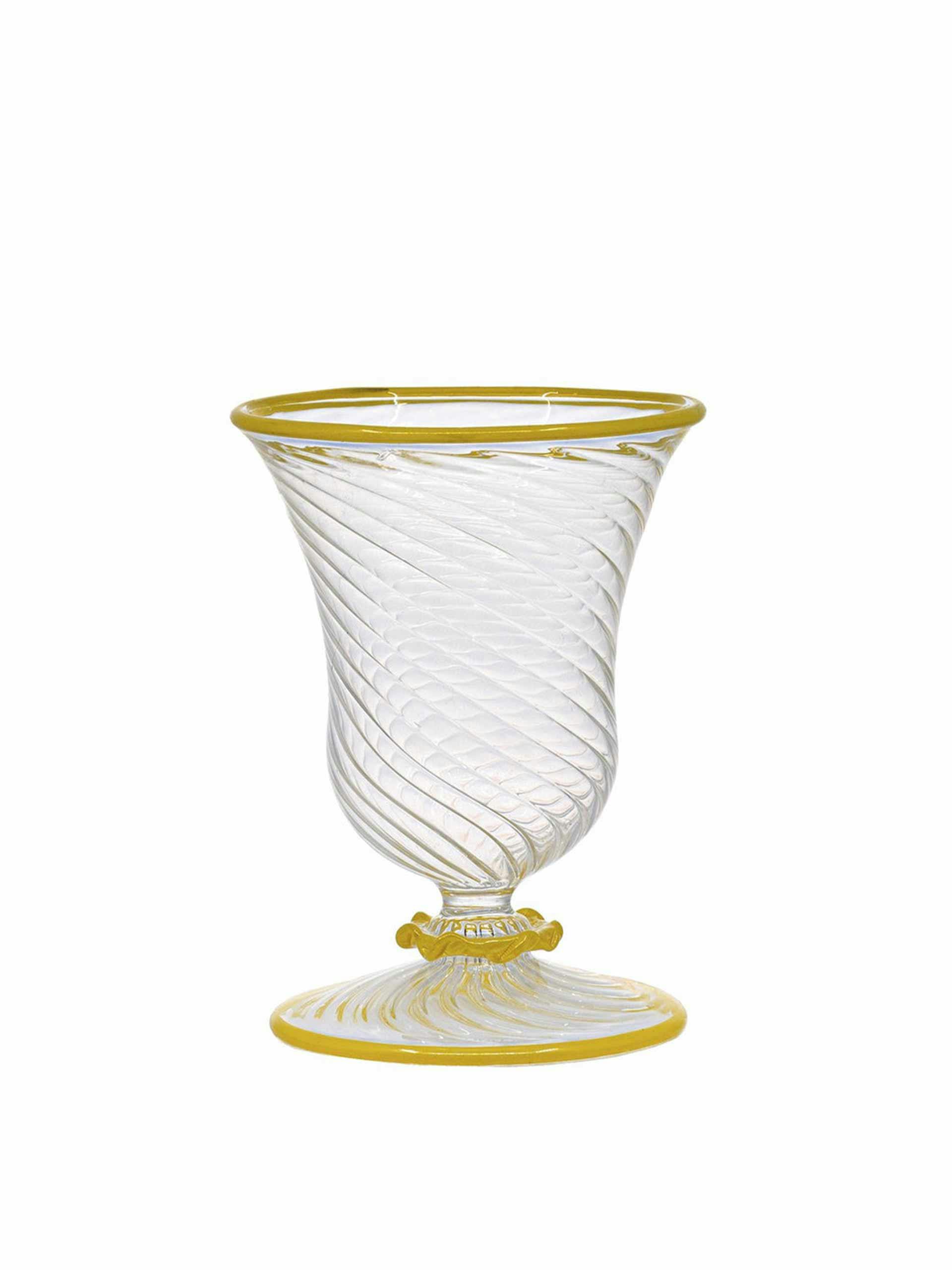 Hand blown glass with yellow rim