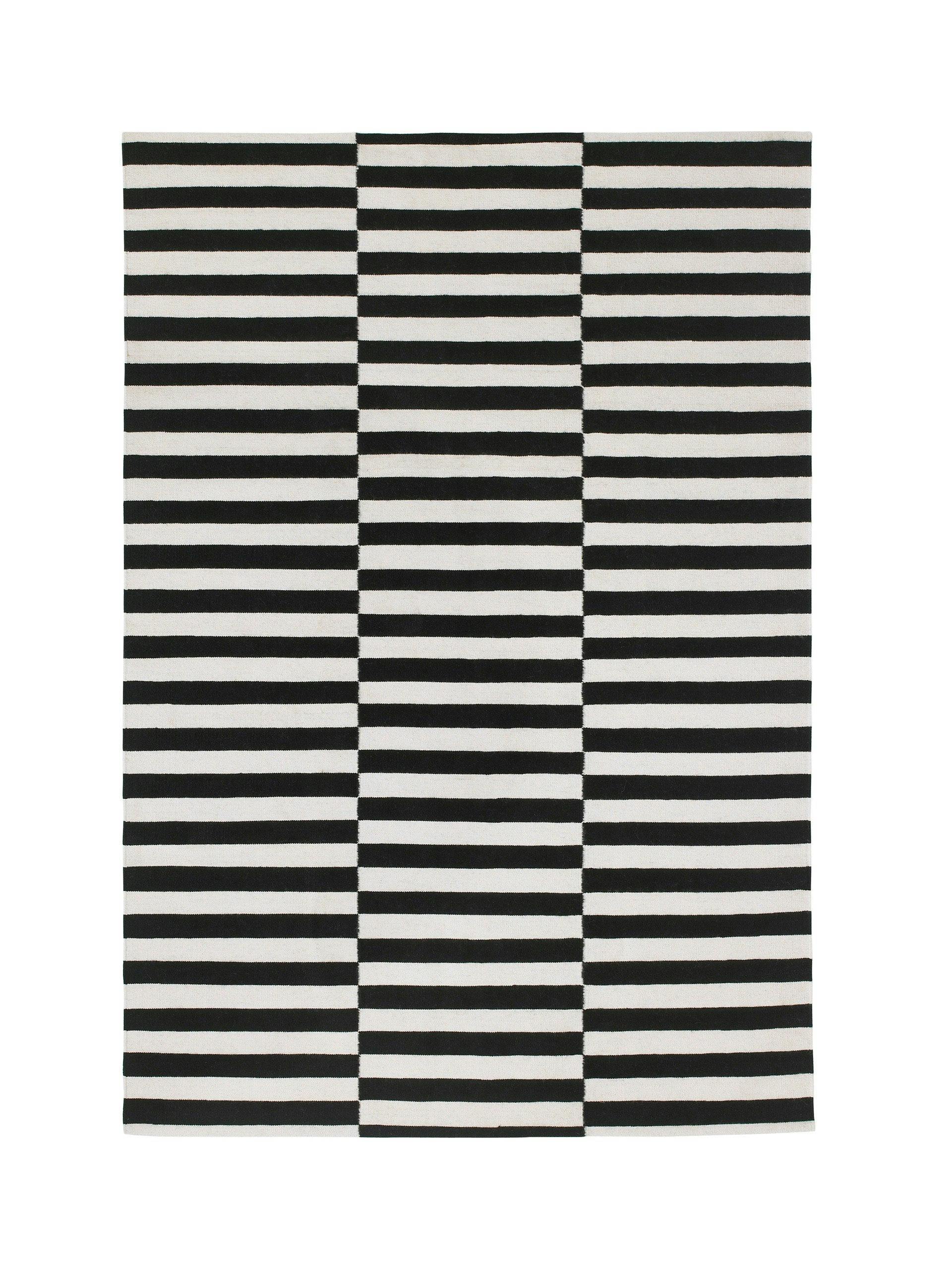 Offset stripe flat woven rug in black/off-white