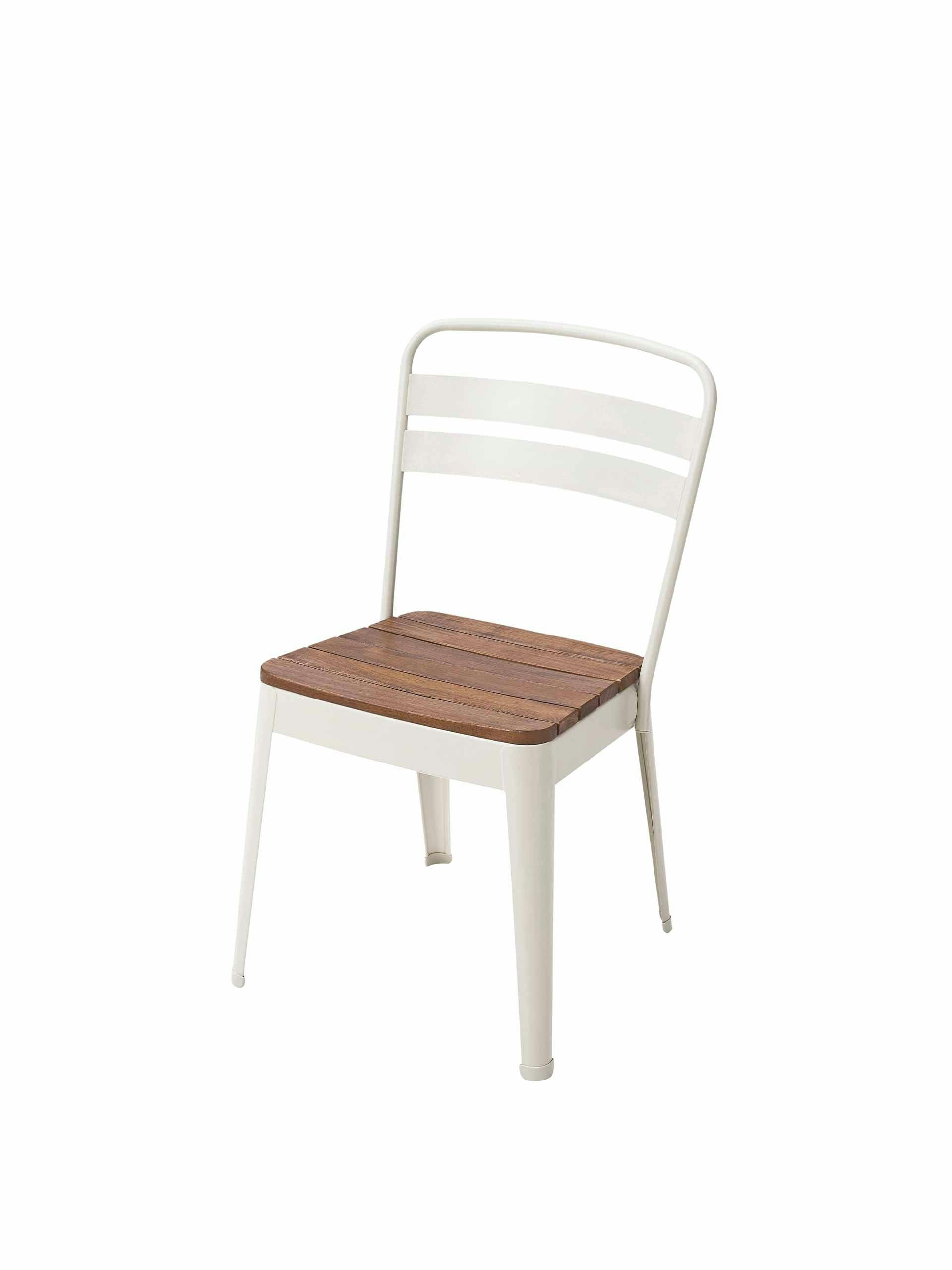 Metal framed outdoor chair with wooden seat