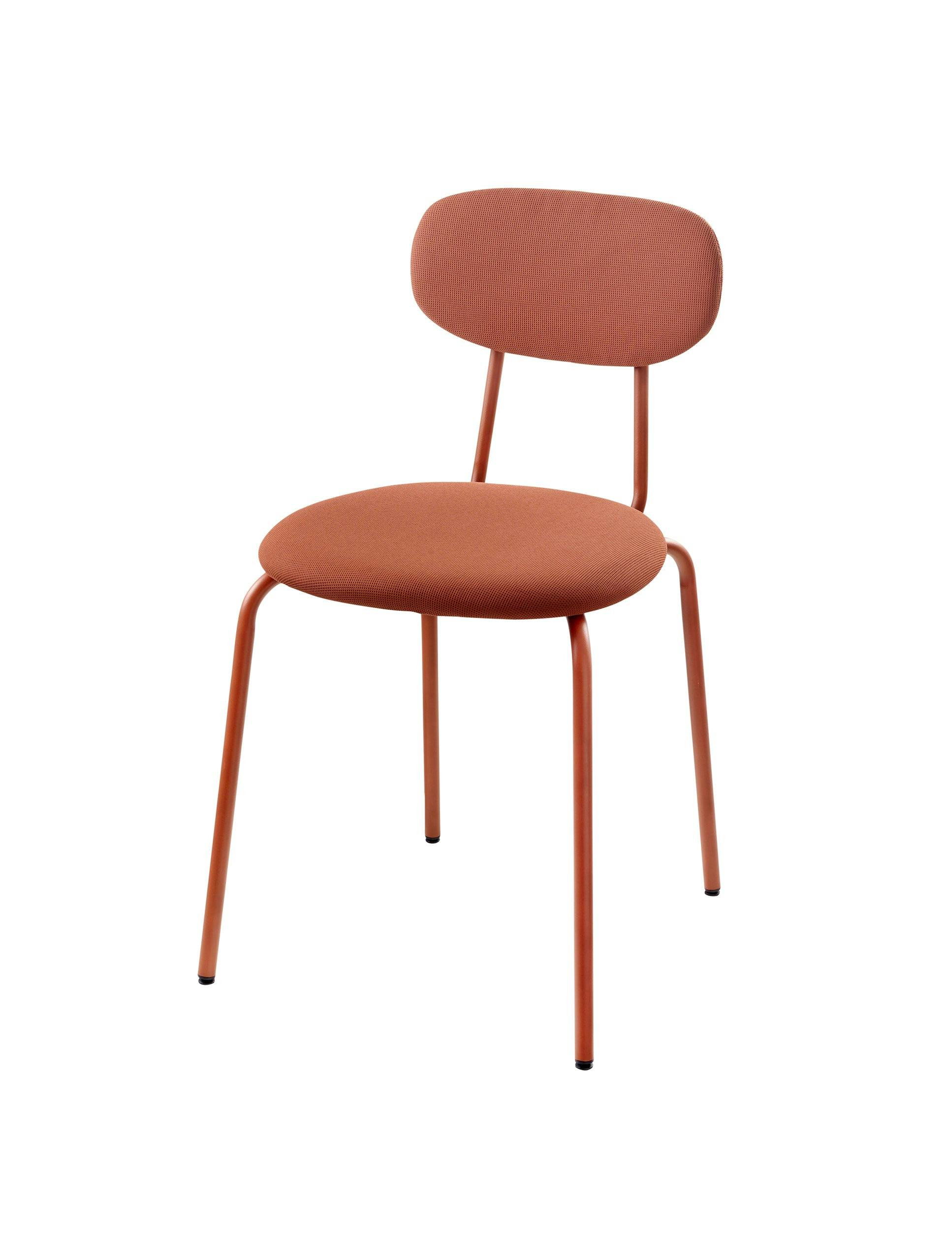 Metal framed chair in red/brown