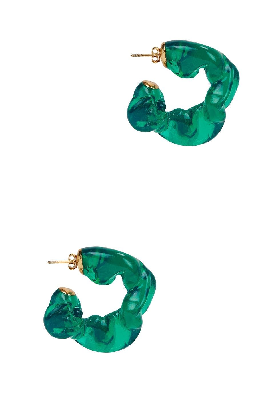 Ruffle green resin hoop earrings