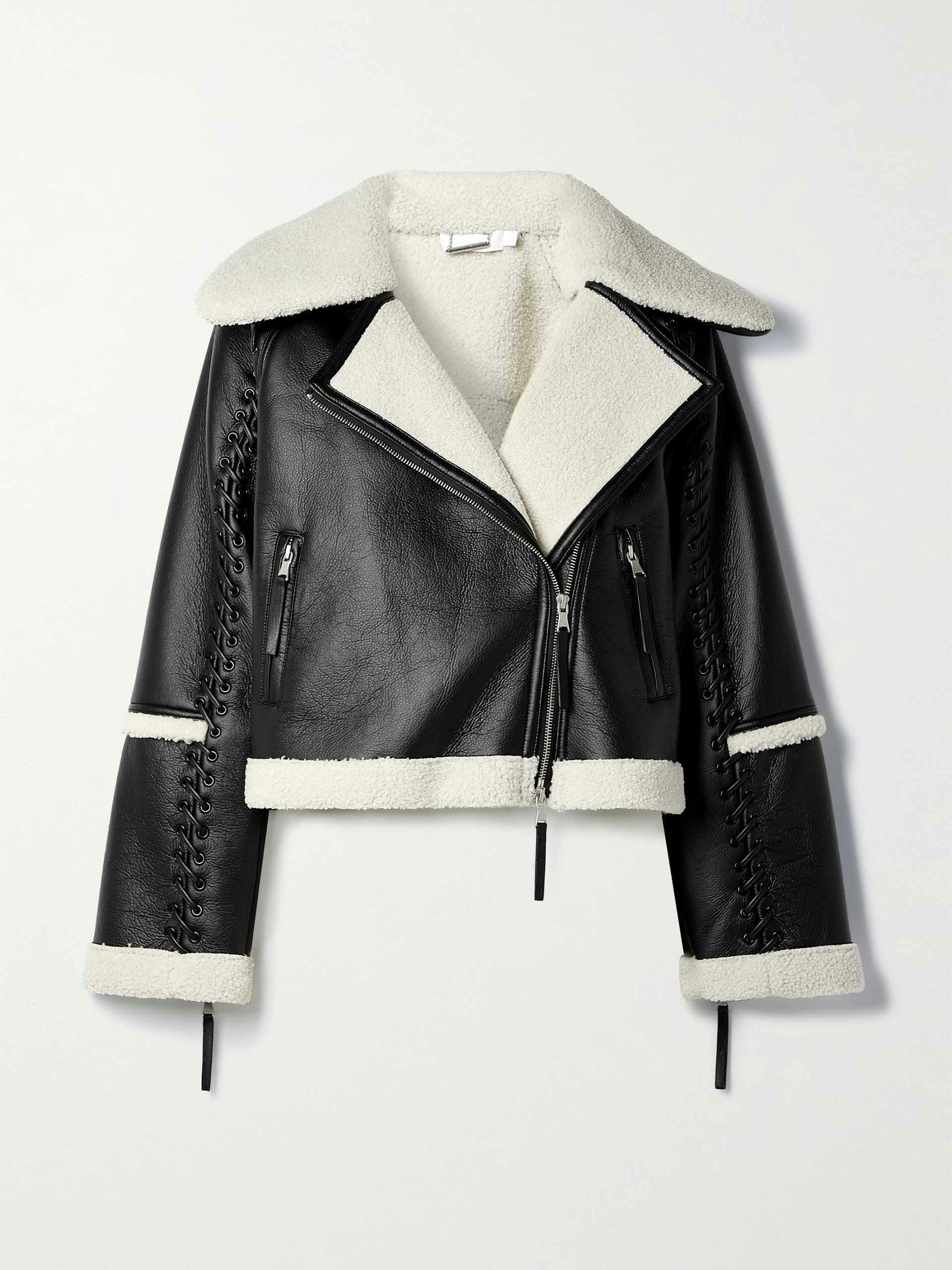 Corinne whipstitched faux shearling biker jacket