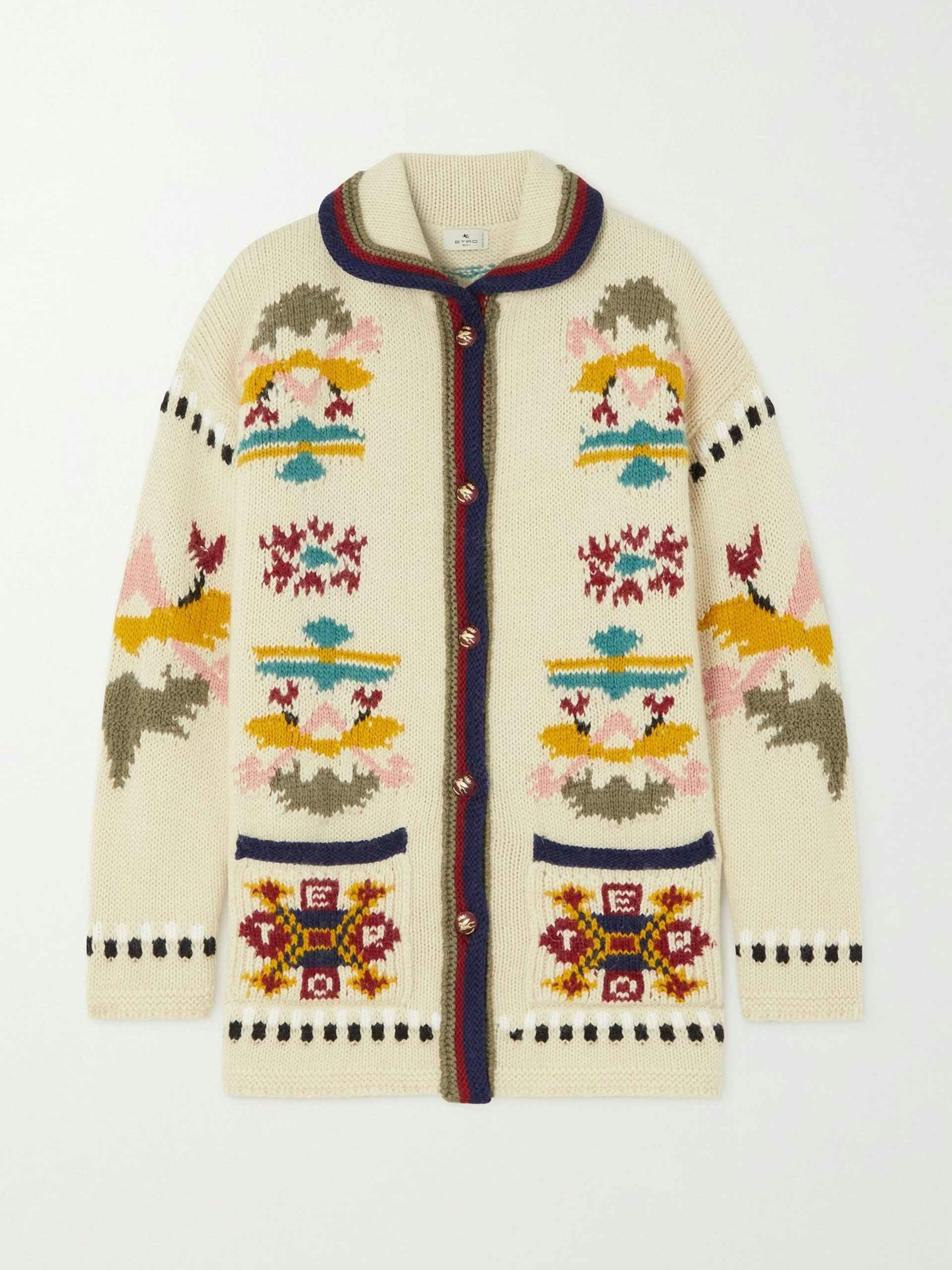 Jacquard-knit wool-blend cardigan