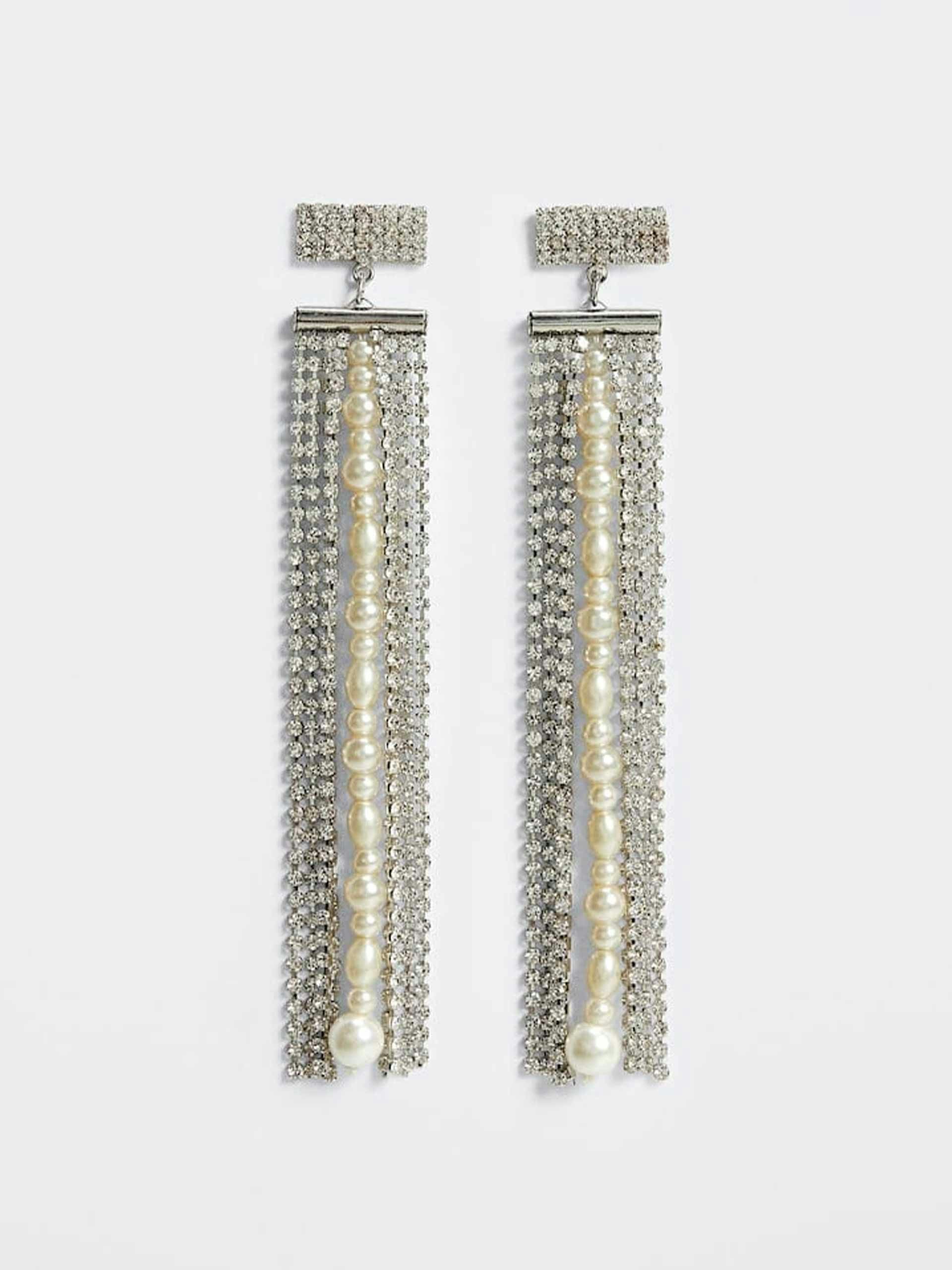 Crystal cascade earring with pearls