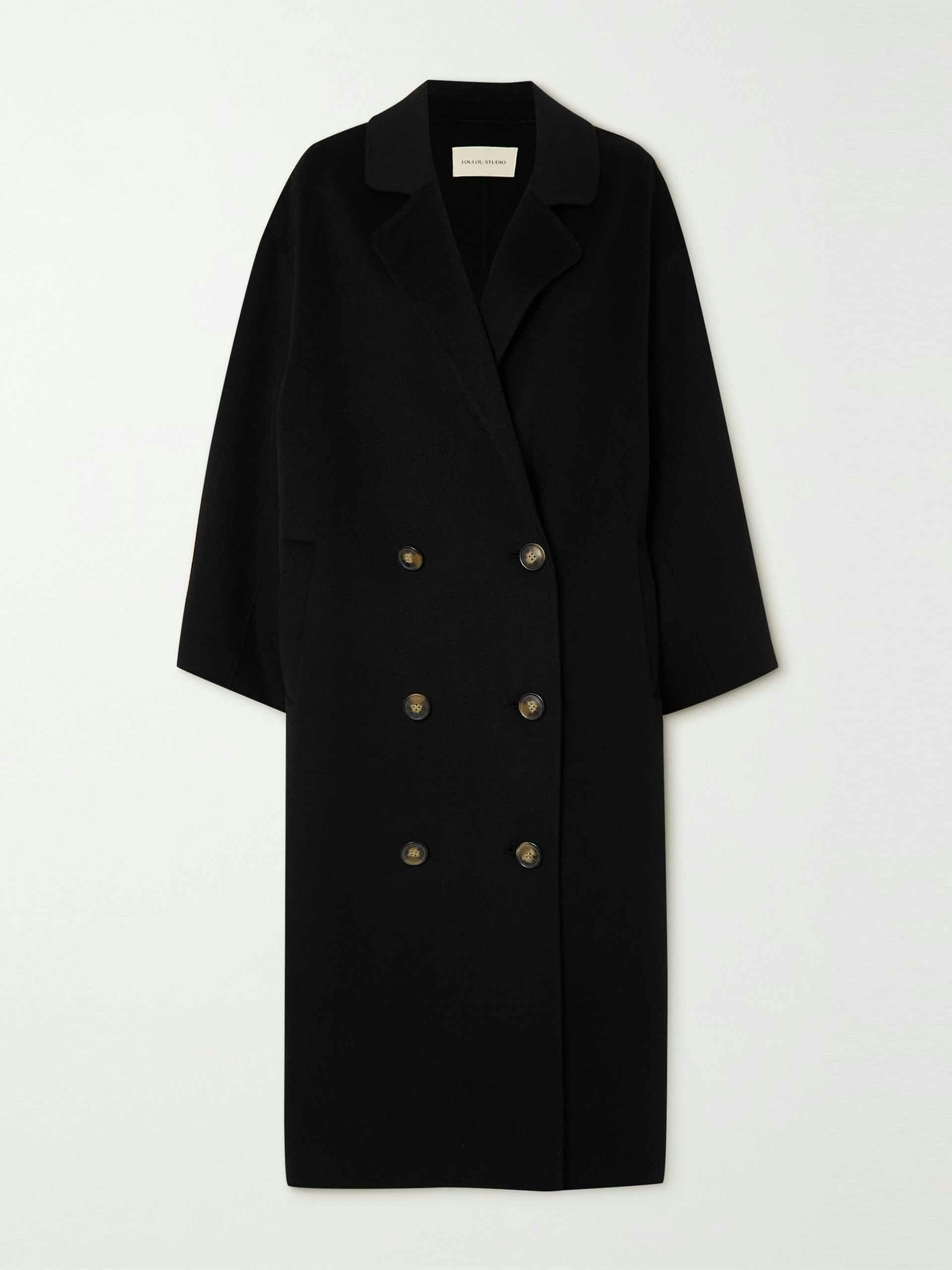 Oversized double-breasted wool and cashmere blend coat
