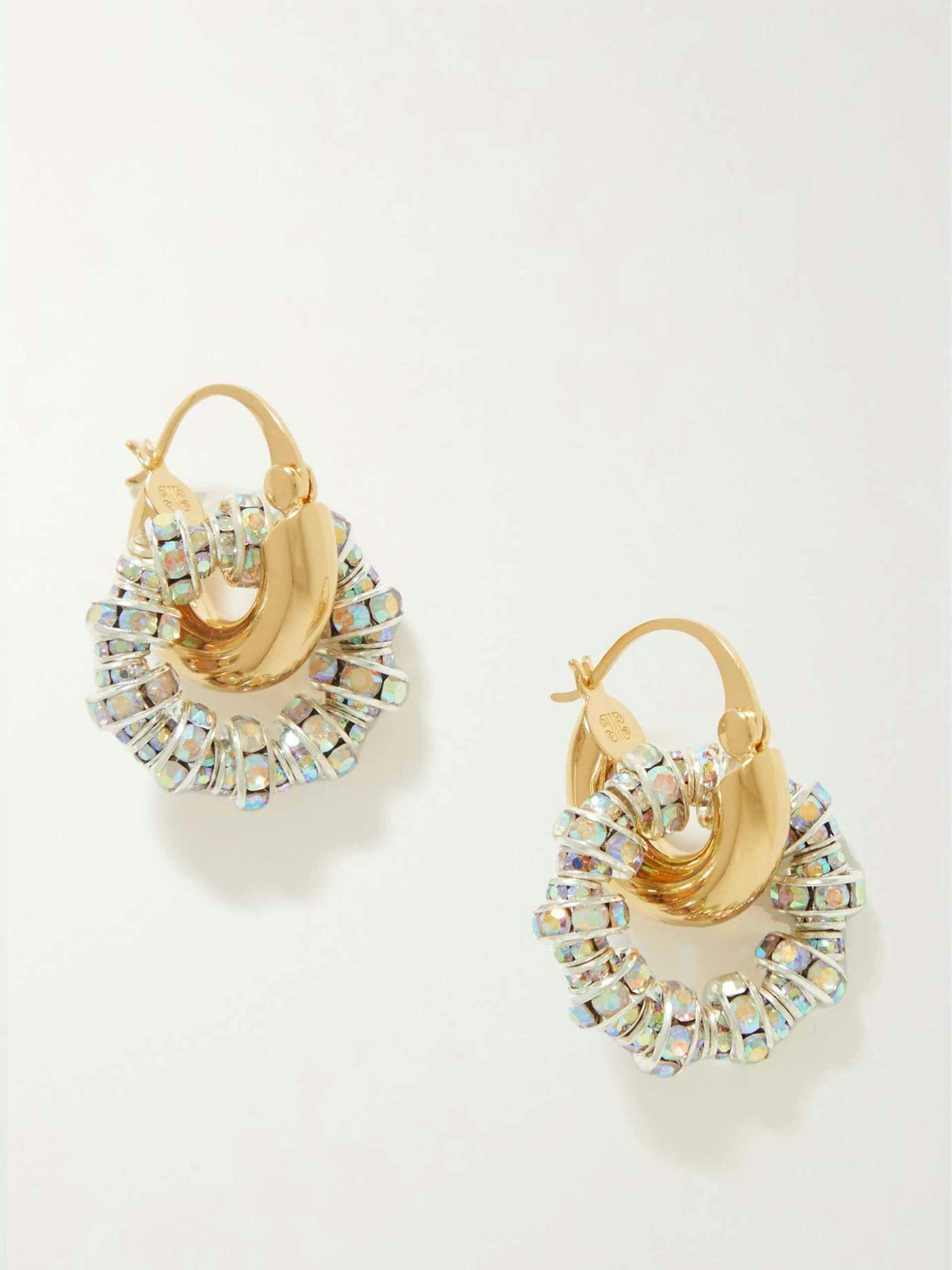 Gold and silver-plated crystal hoop earrings