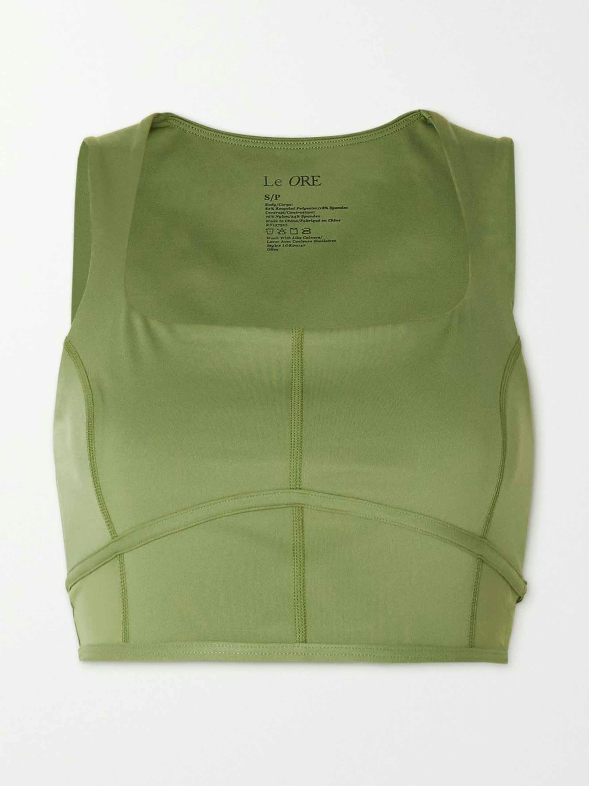 Mesh-trimmed recycled stretch sports bra