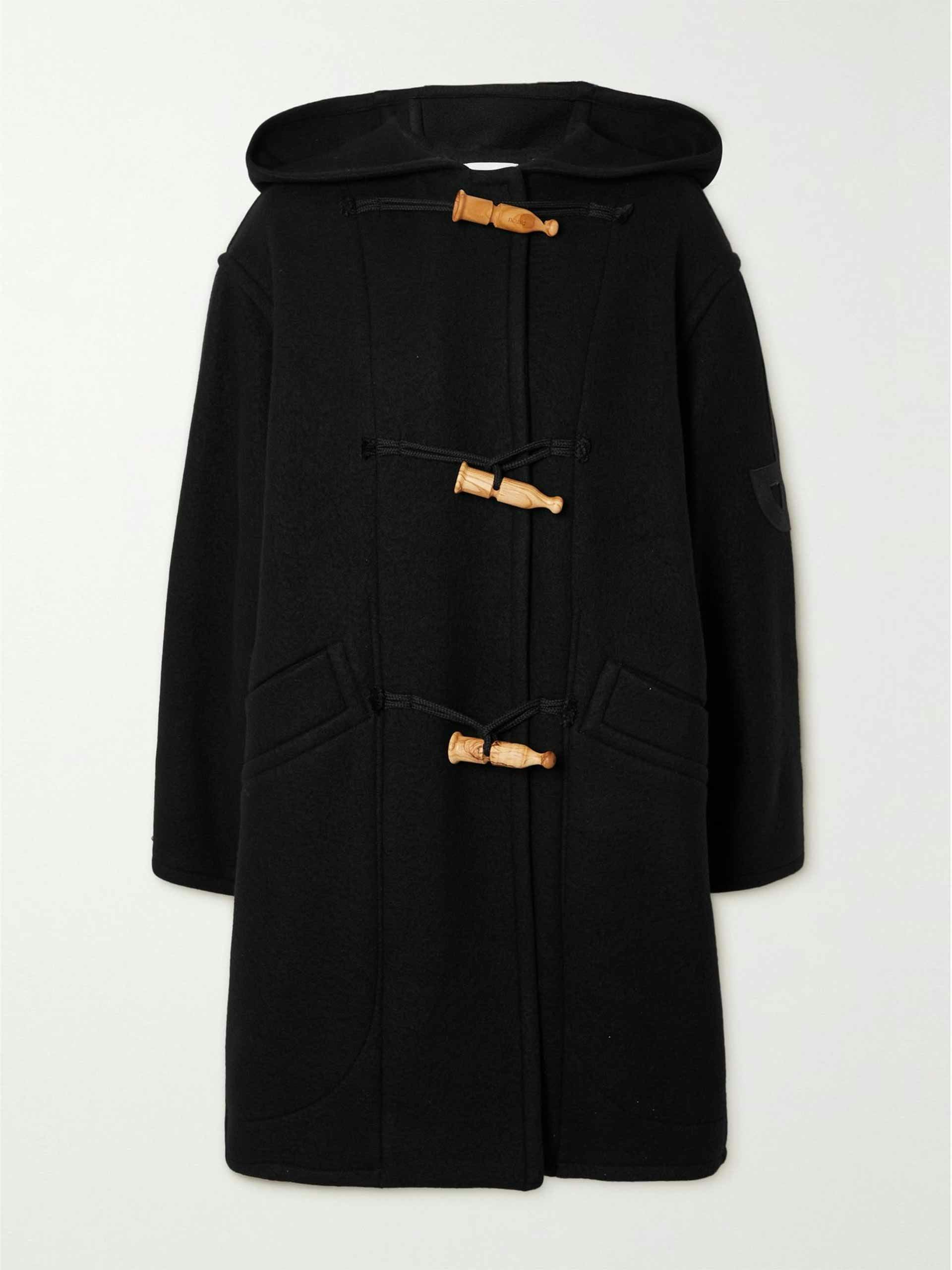 Hooded appliquéd wool and cotton-blend felt coat