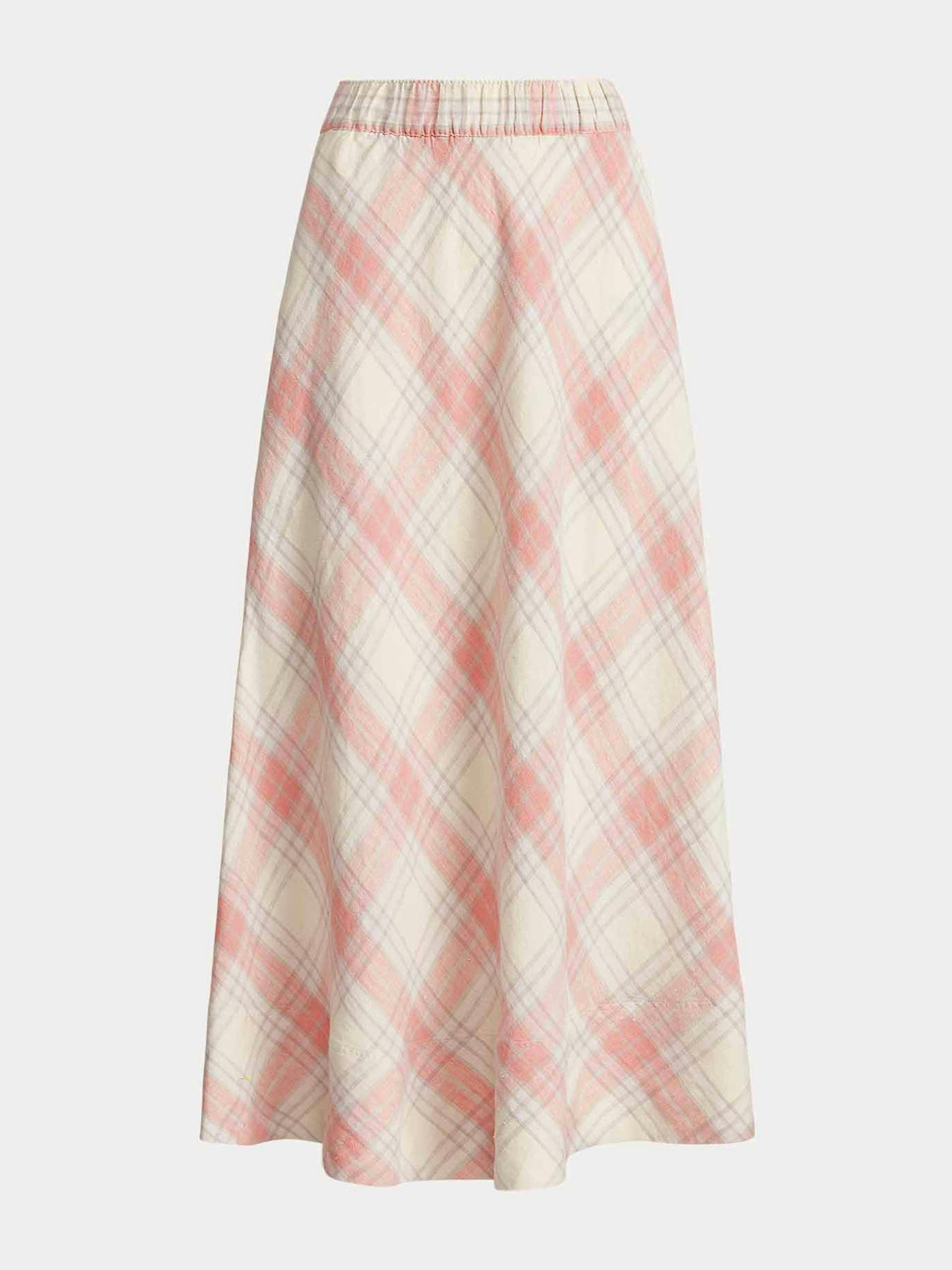 Plaid linen maxi skirt