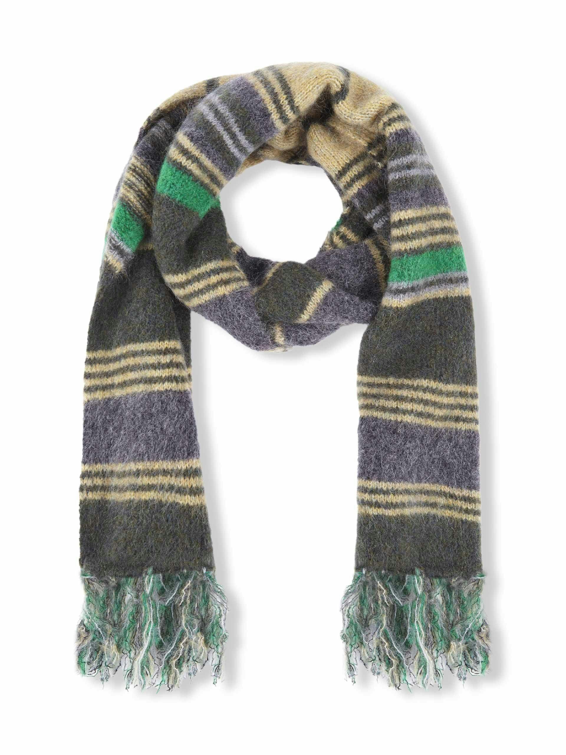 Mohair green striped scarf