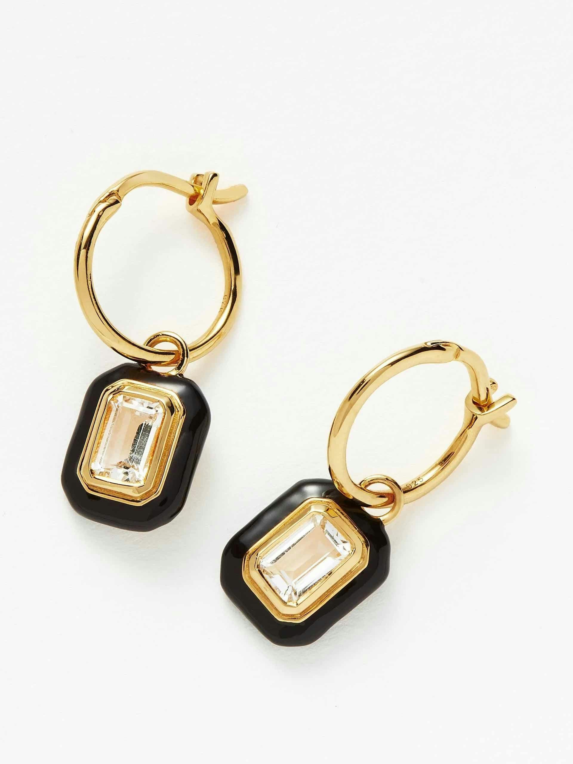 Enamel and stone charm mini hoop earrings