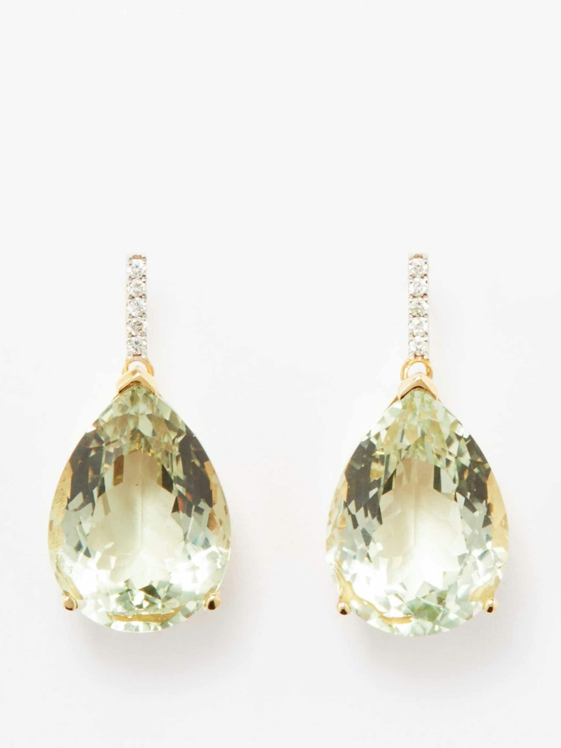 Diamond,prasiolite & 14kt gold drop earrings