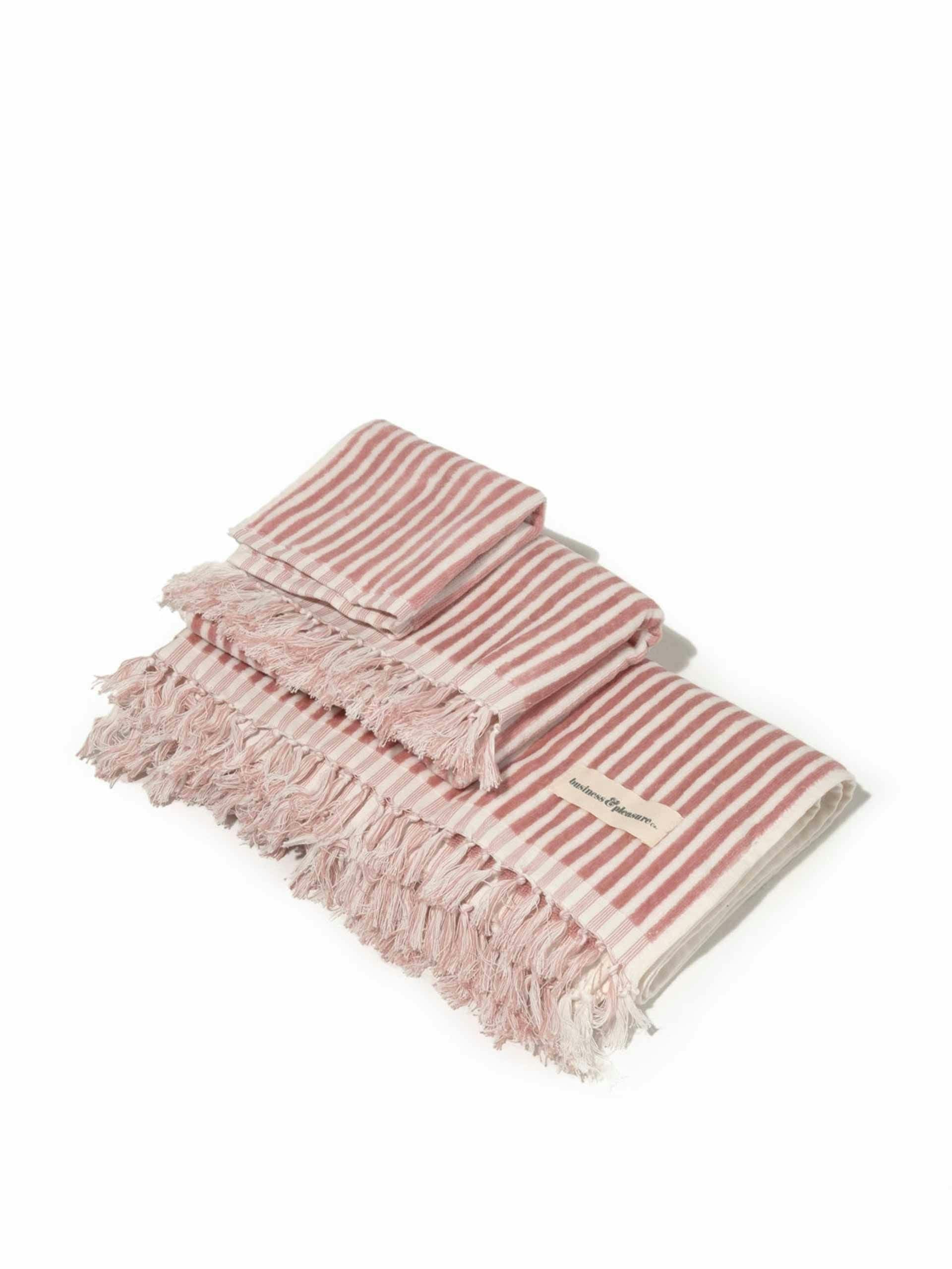 Pink and white striped bath set