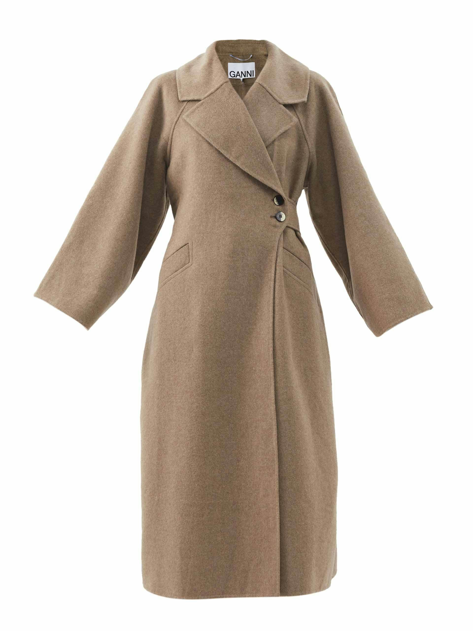 Wide-sleeve recycled-wool blend tailored coat
