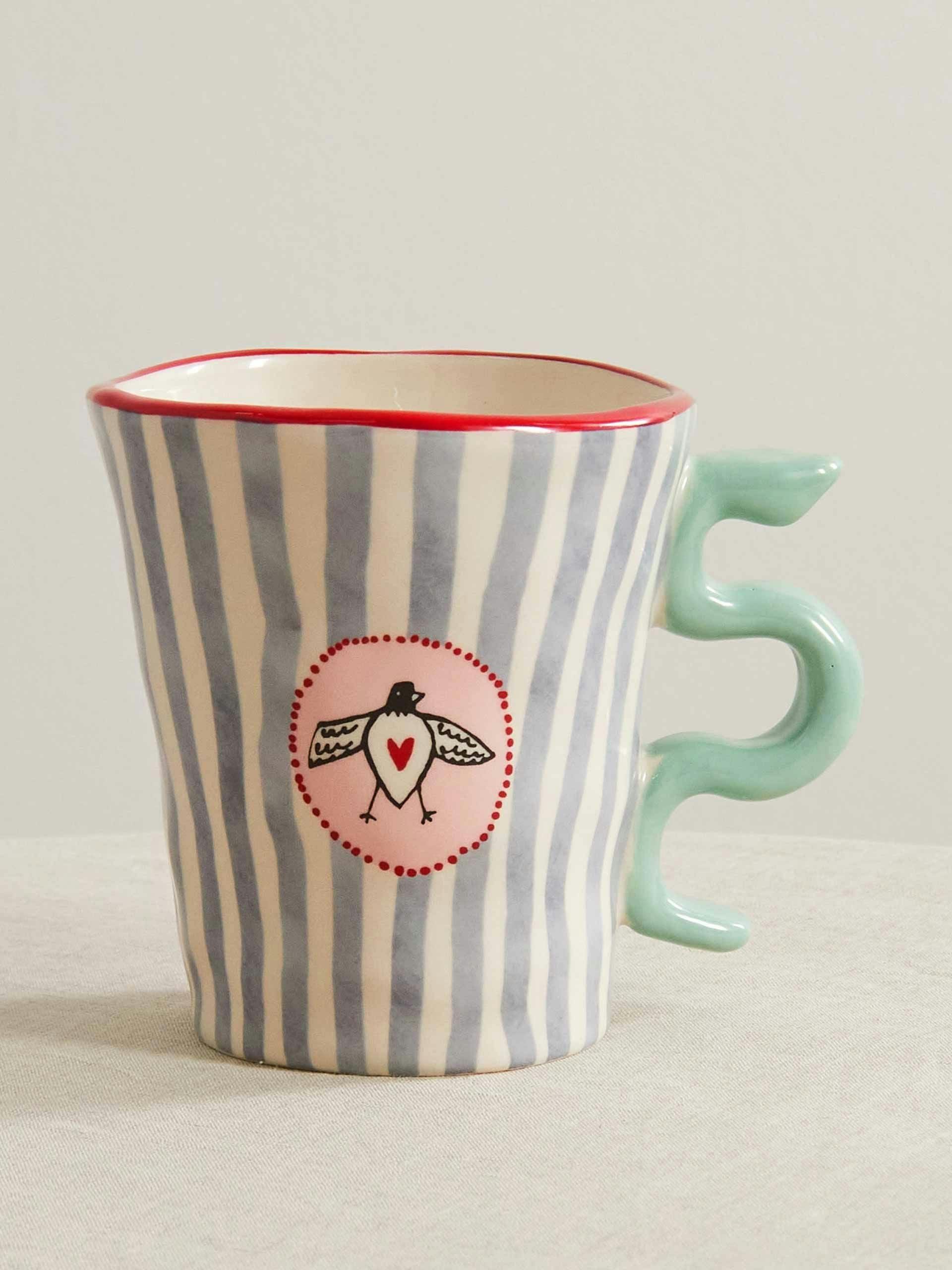 Striped love birds ceramic mug