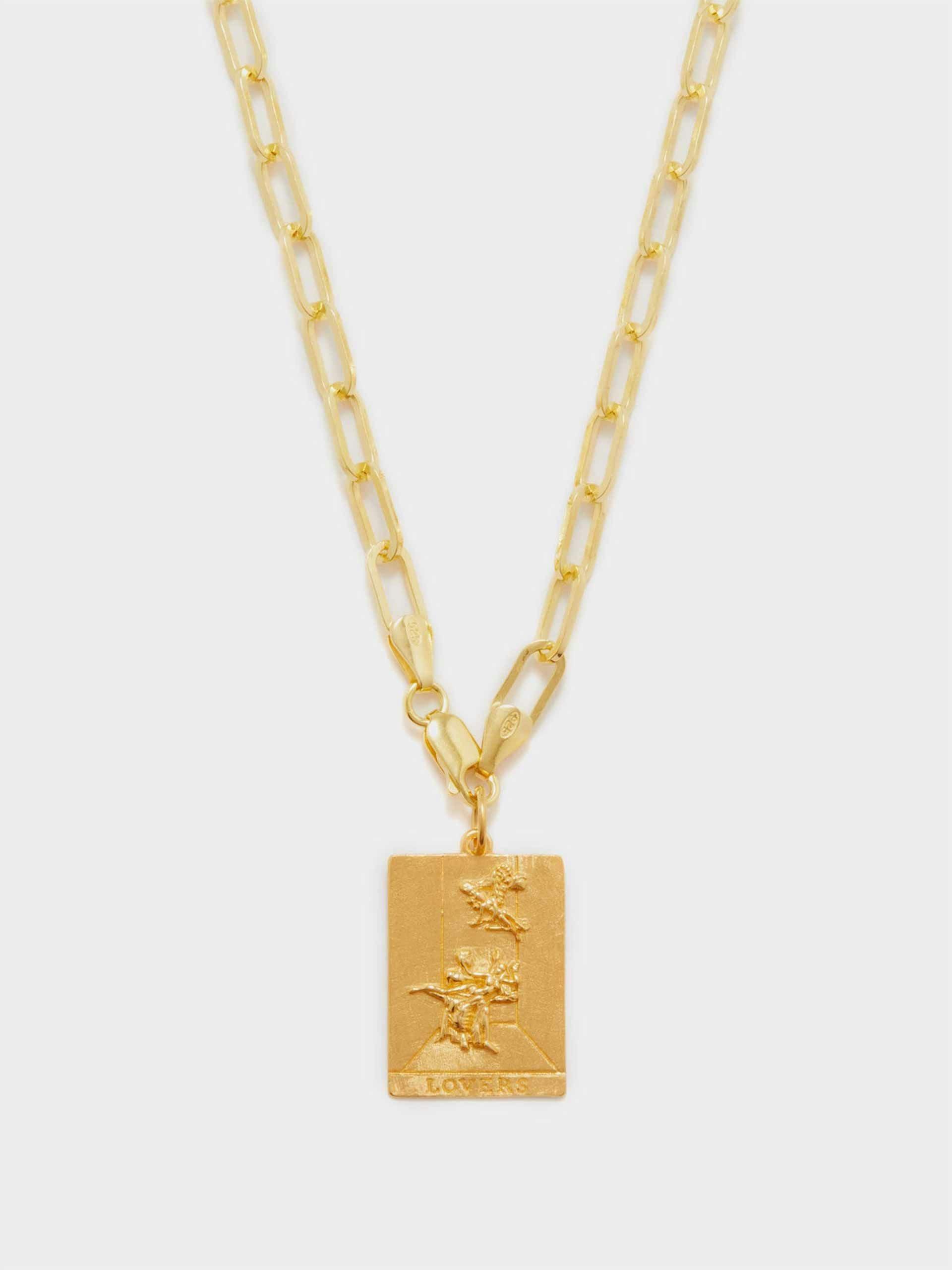 The lovers tarot-pendant gold-plated necklace