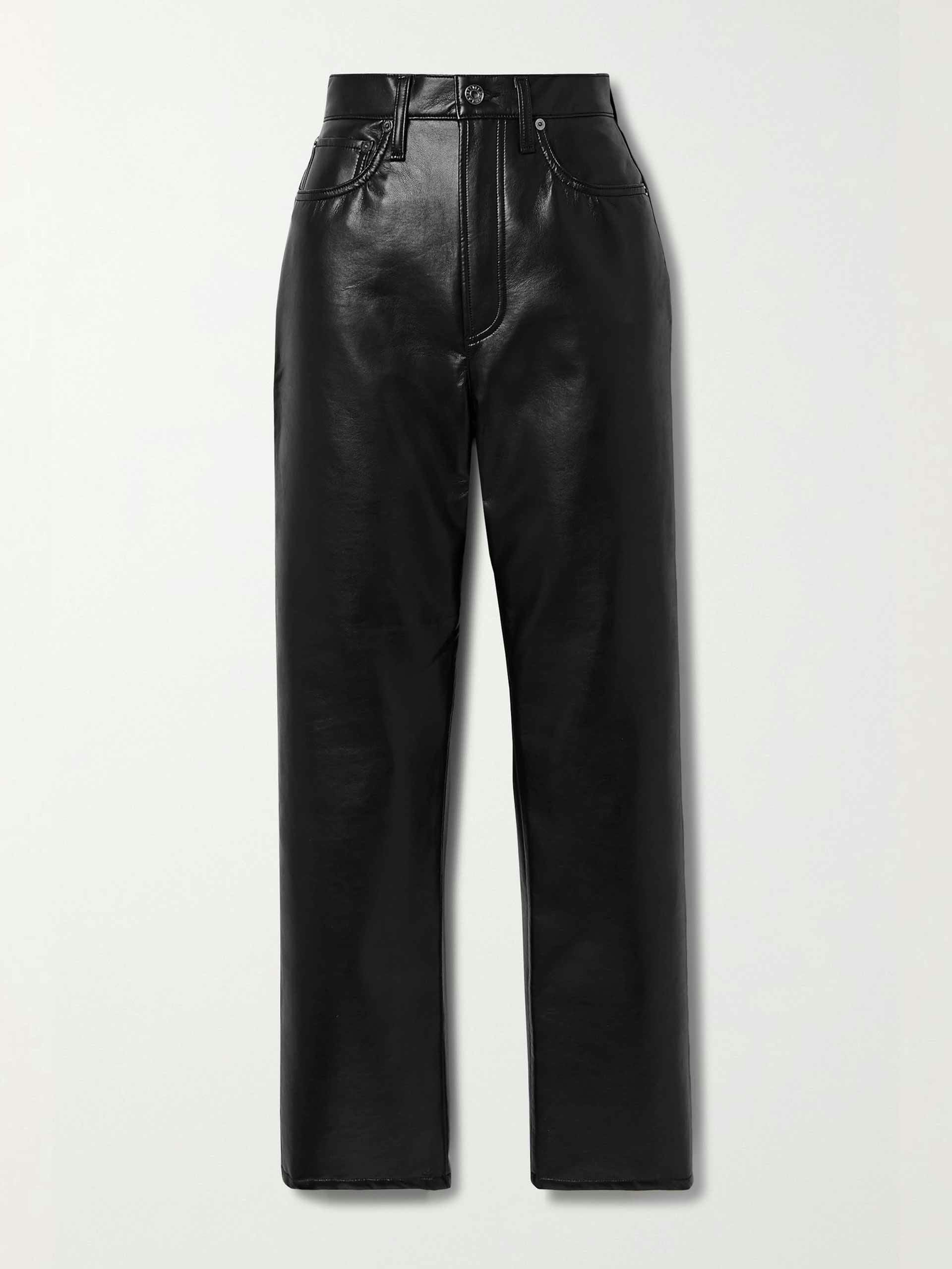 Leather-blend straight-leg pants