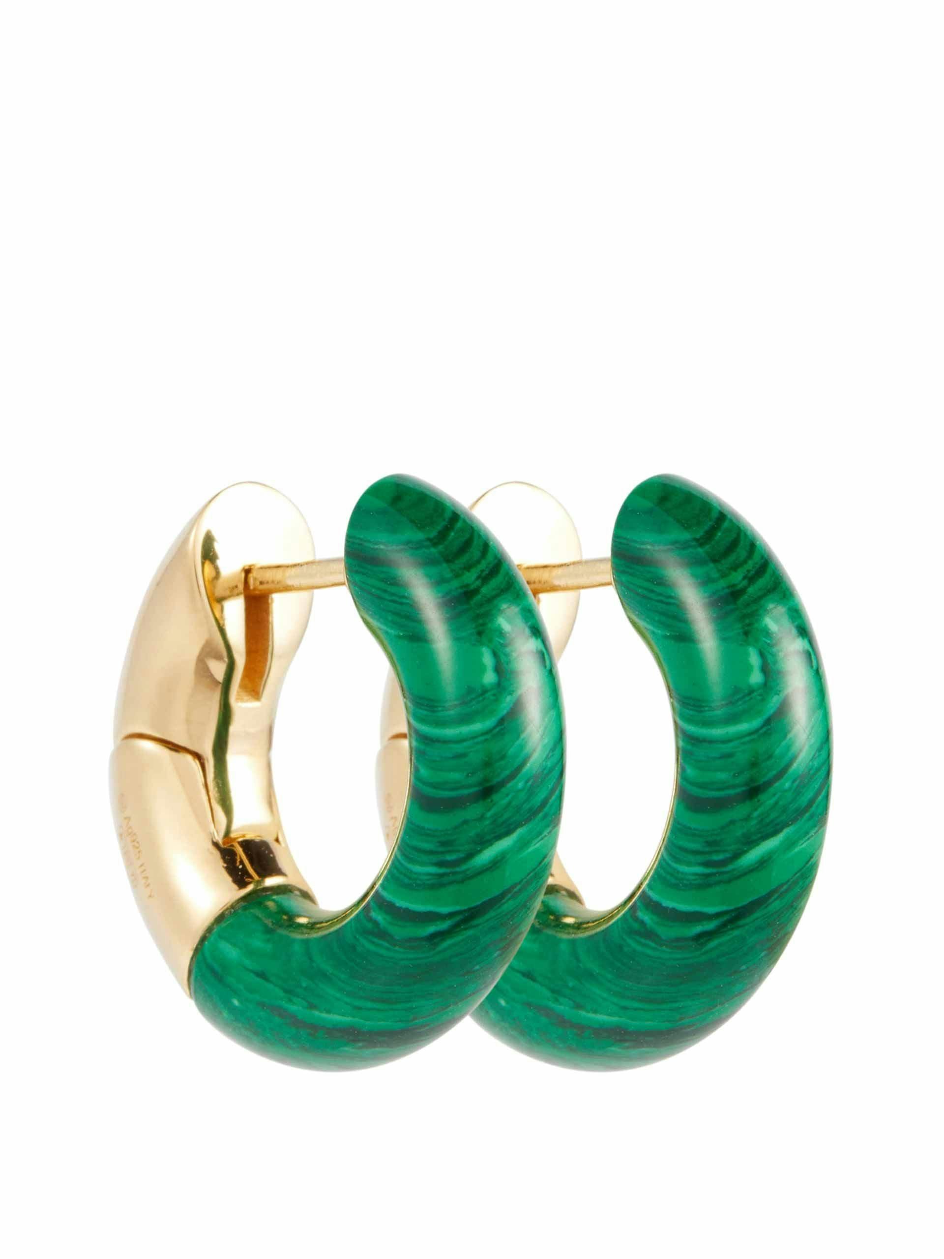 Malachite and 18kt gold-plated hoop earrings