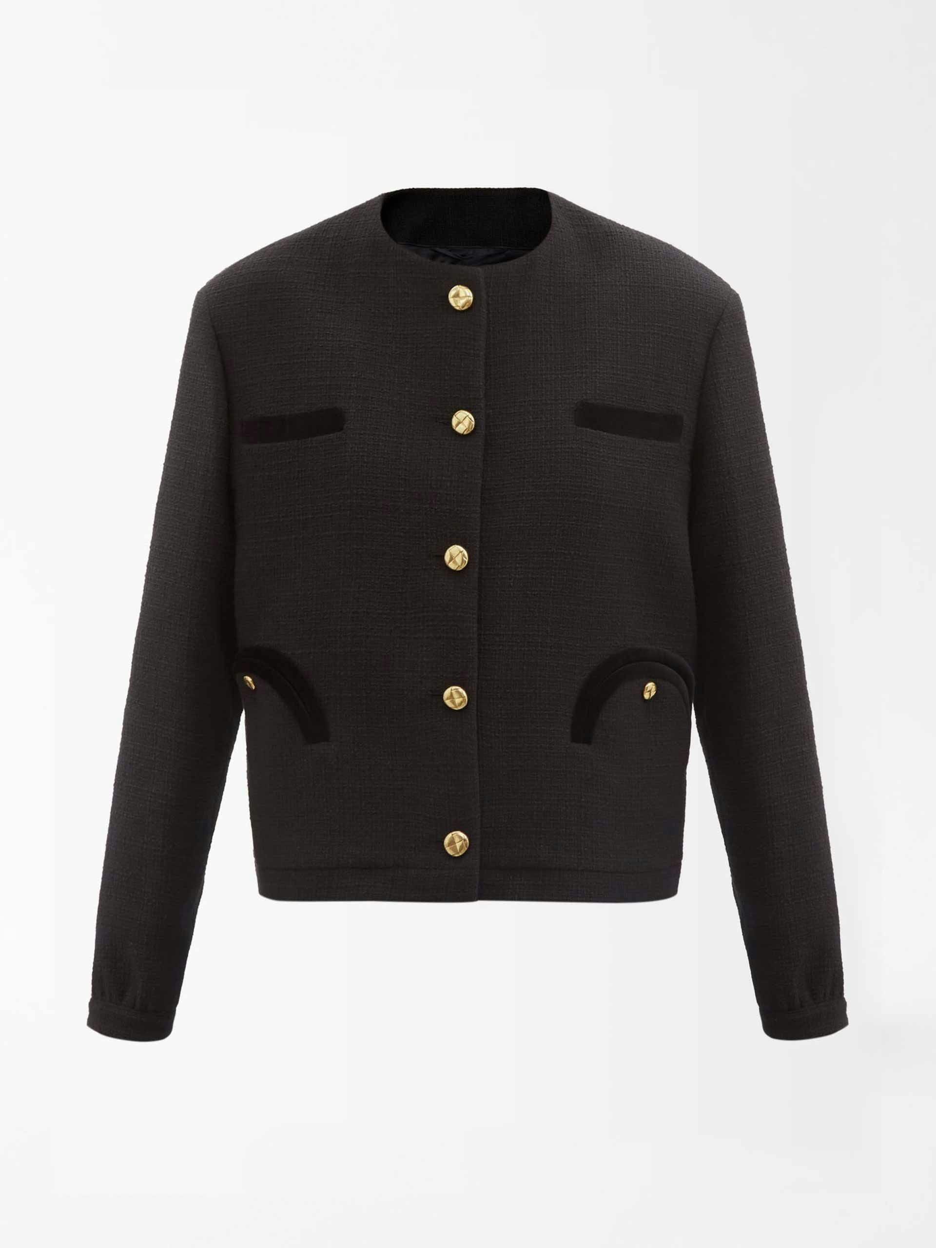 Missy collarless cotton-blend tweed jacket