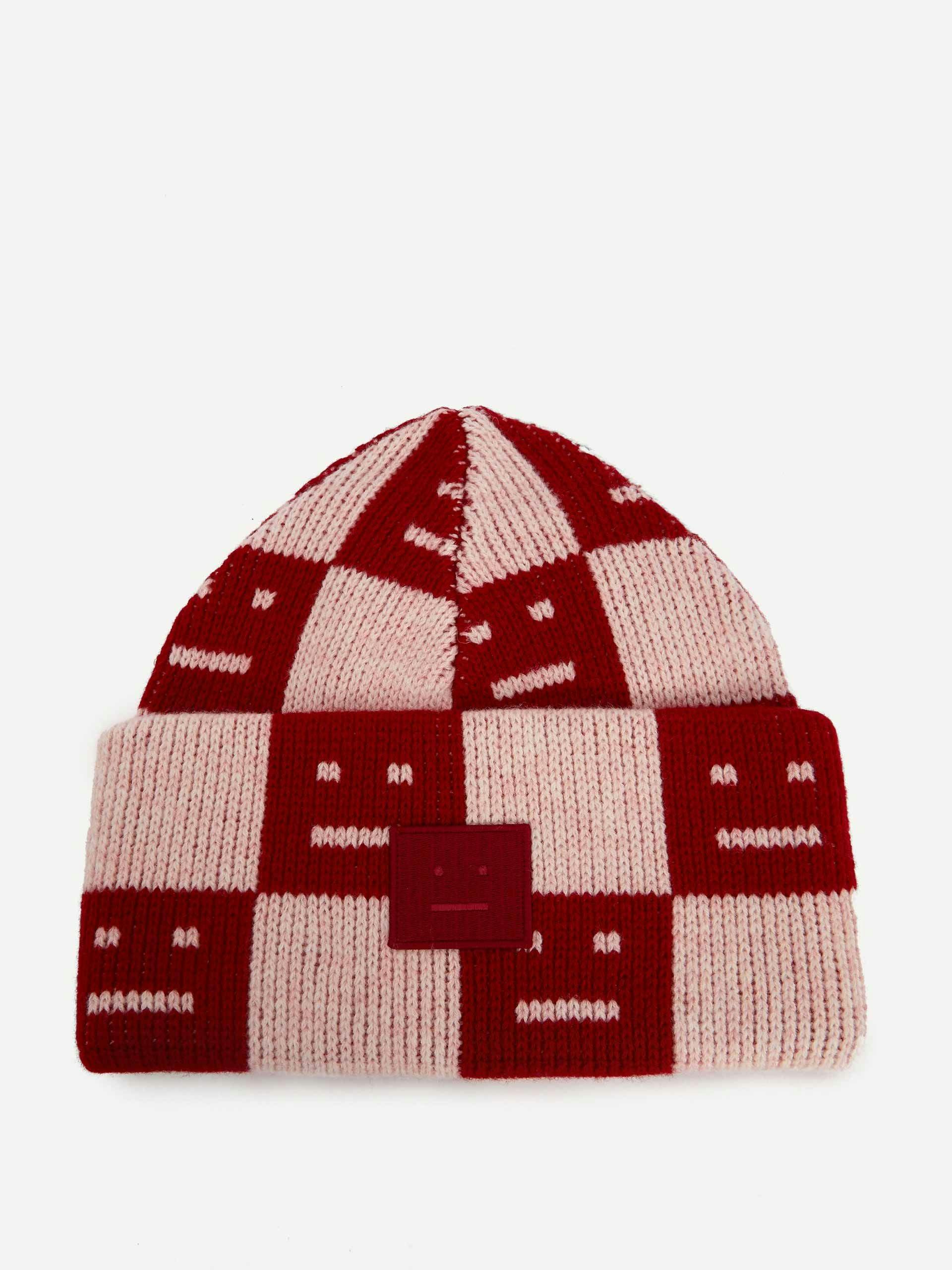 Jacquard knit checkerboard beanie hat